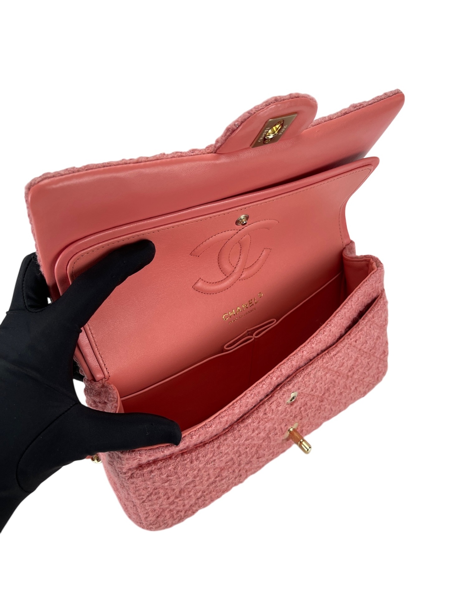 CHANEL - Medium Classic Double Flap Bag Pink Tweed (CF25)