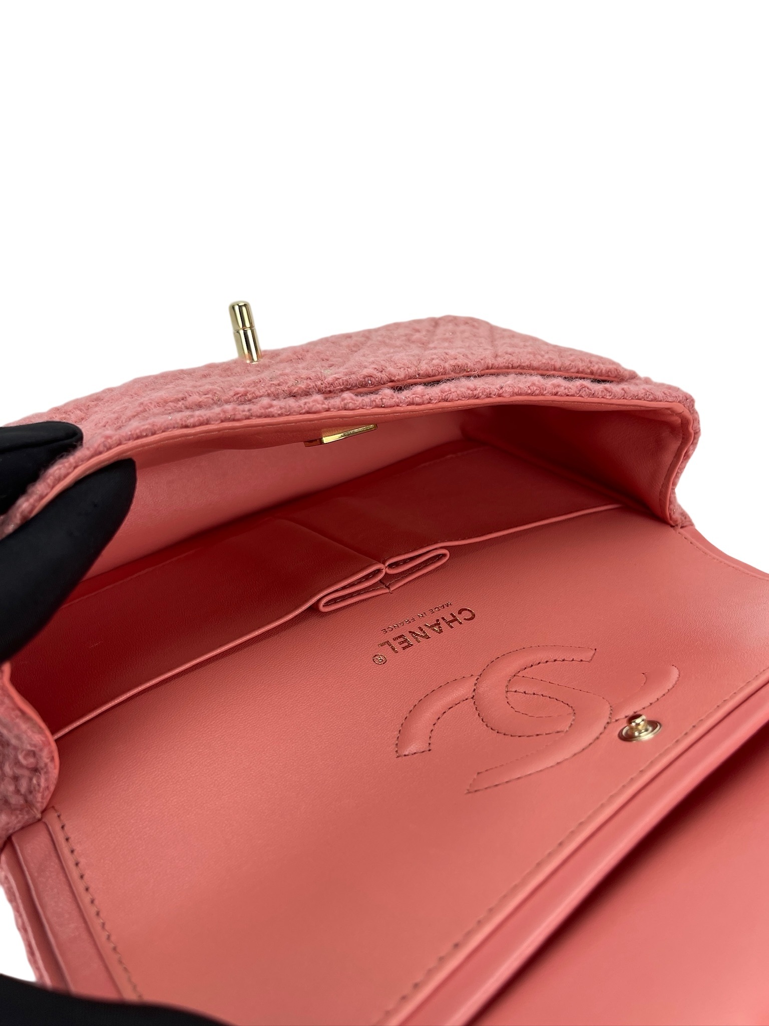 CHANEL - Medium Classic Double Flap Bag Pink Tweed (CF25)