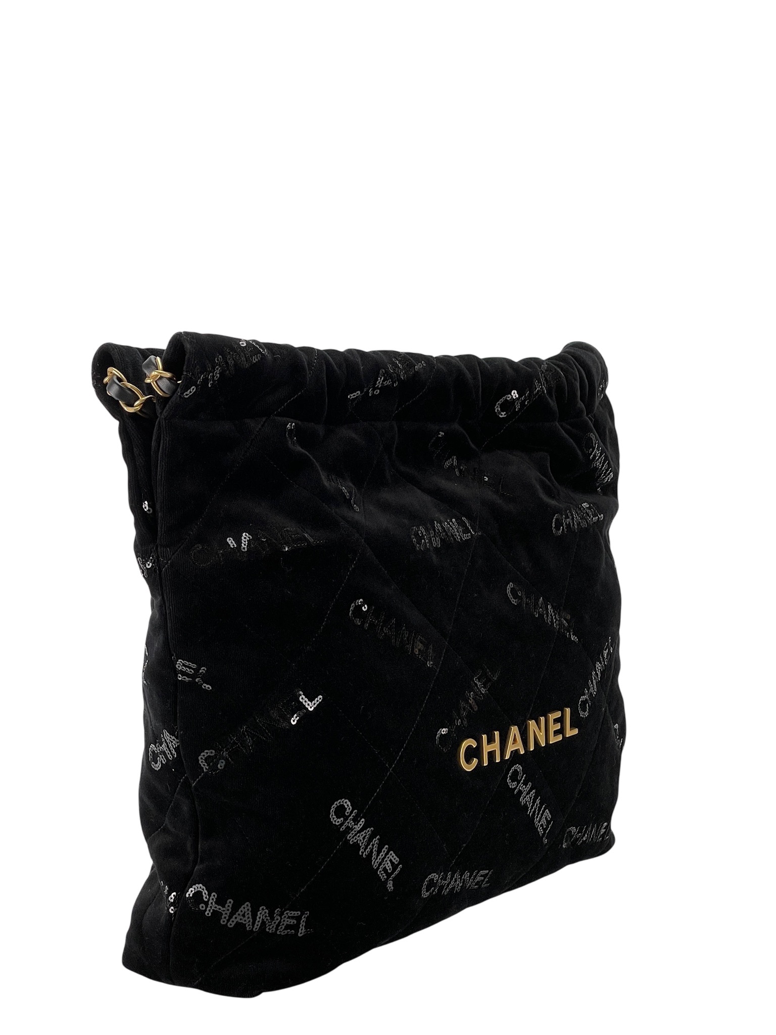CHANEL - 22 Bag Black Velvet Sequins Medium