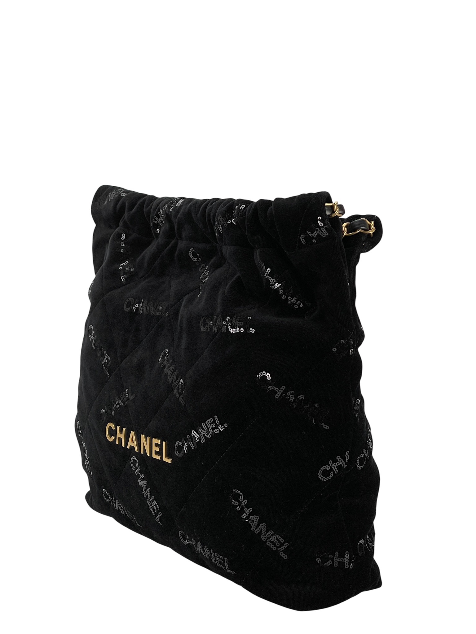 CHANEL - 22 Bag Black Velvet Sequins Medium