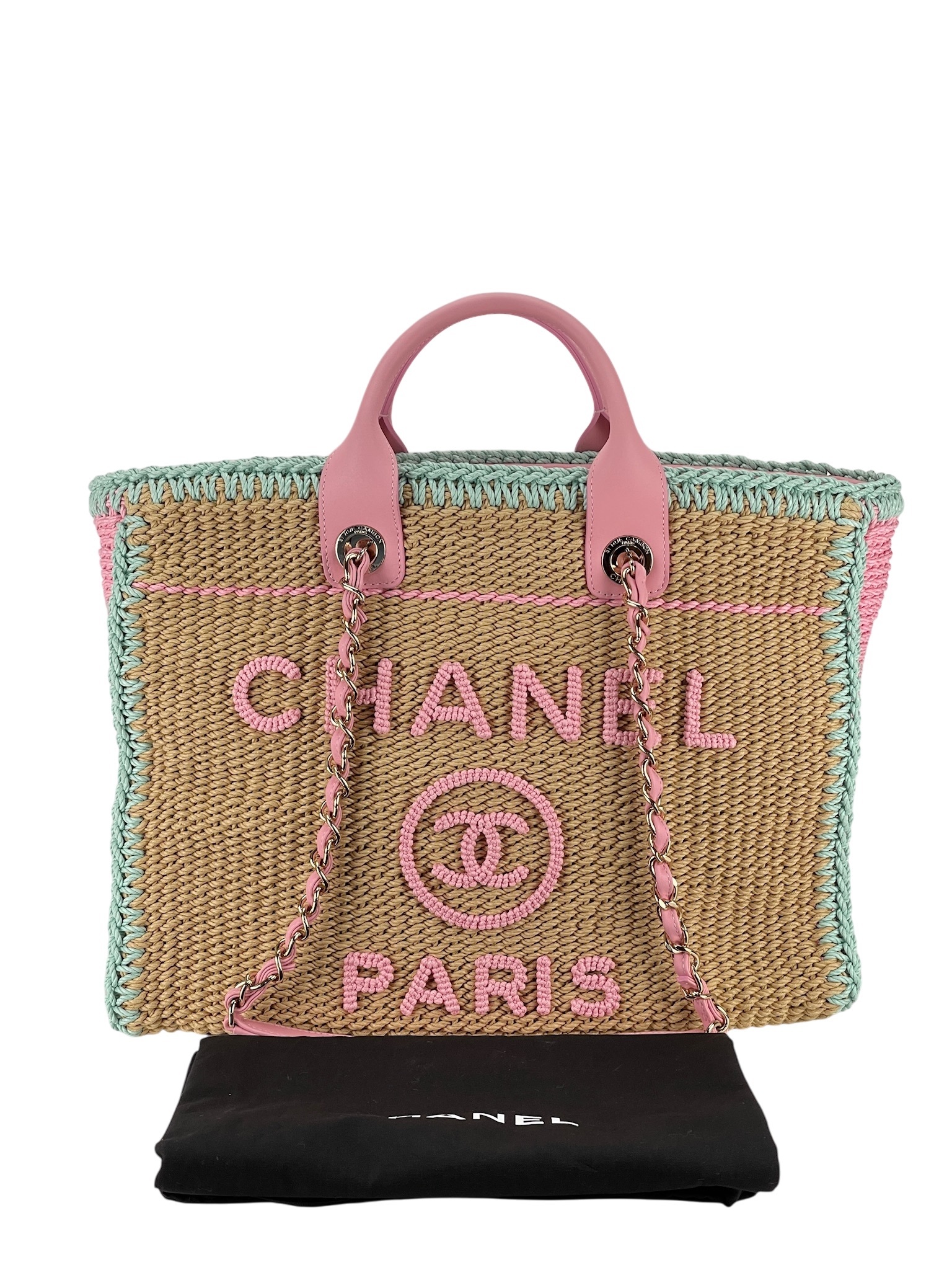 CHANEL - Deauville Tote Cotton Crochet Gold-tone Metal Hardware