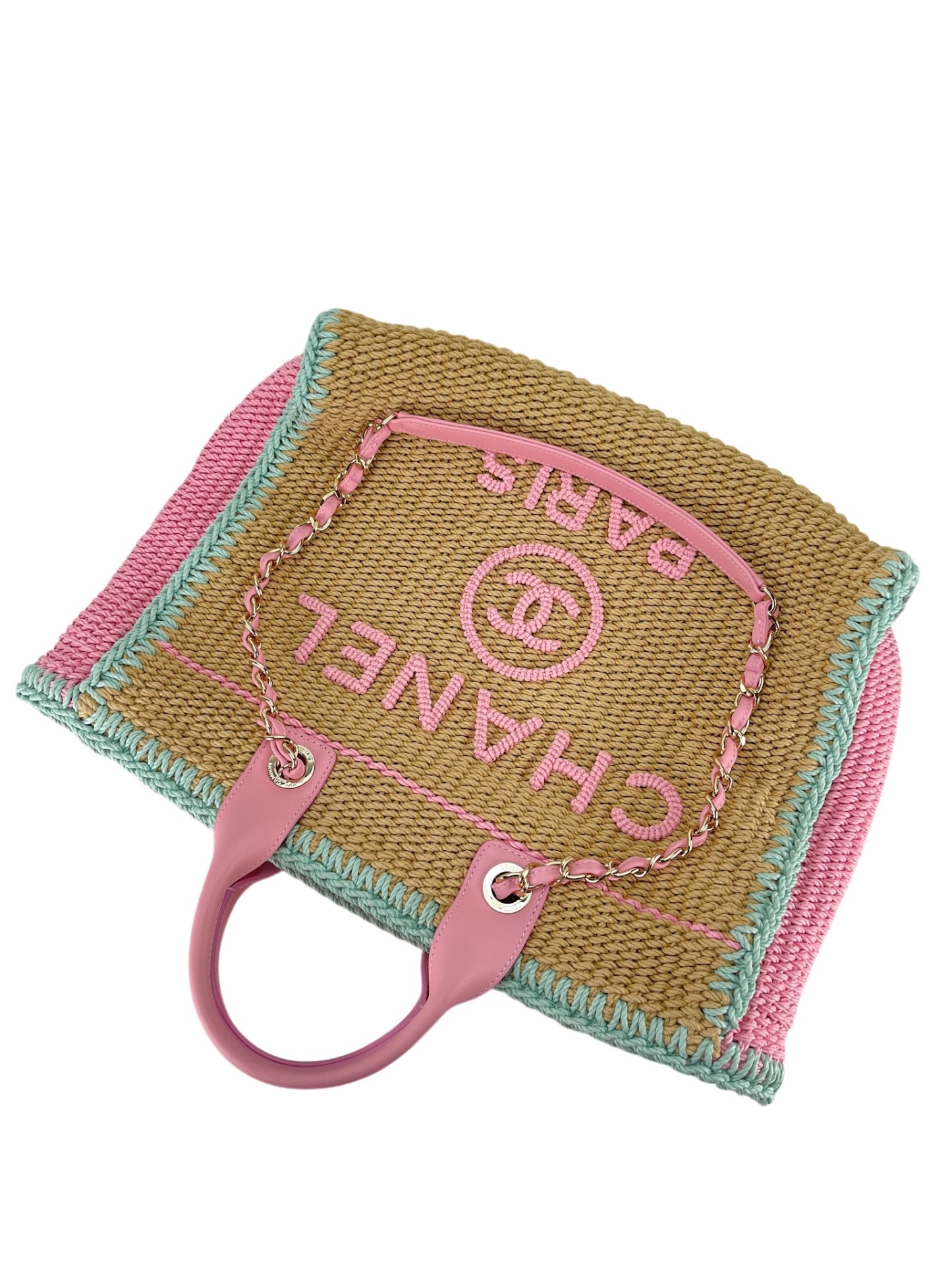 CHANEL - Deauville Tote Cotton Crochet Gold-tone Metal Hardware