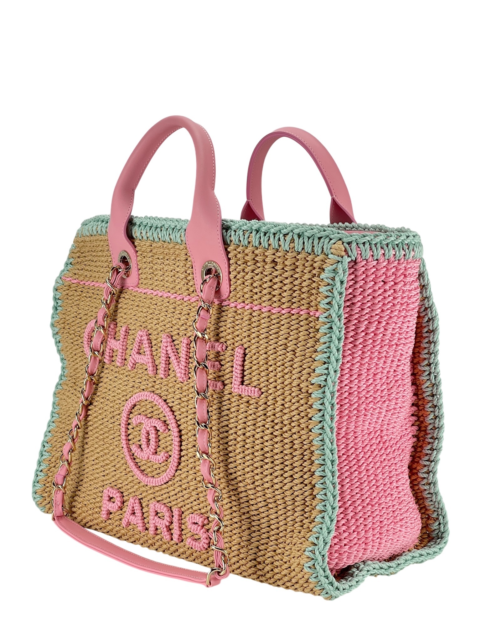 CHANEL - Deauville Tote Cotton Crochet Gold-tone Metal Hardware