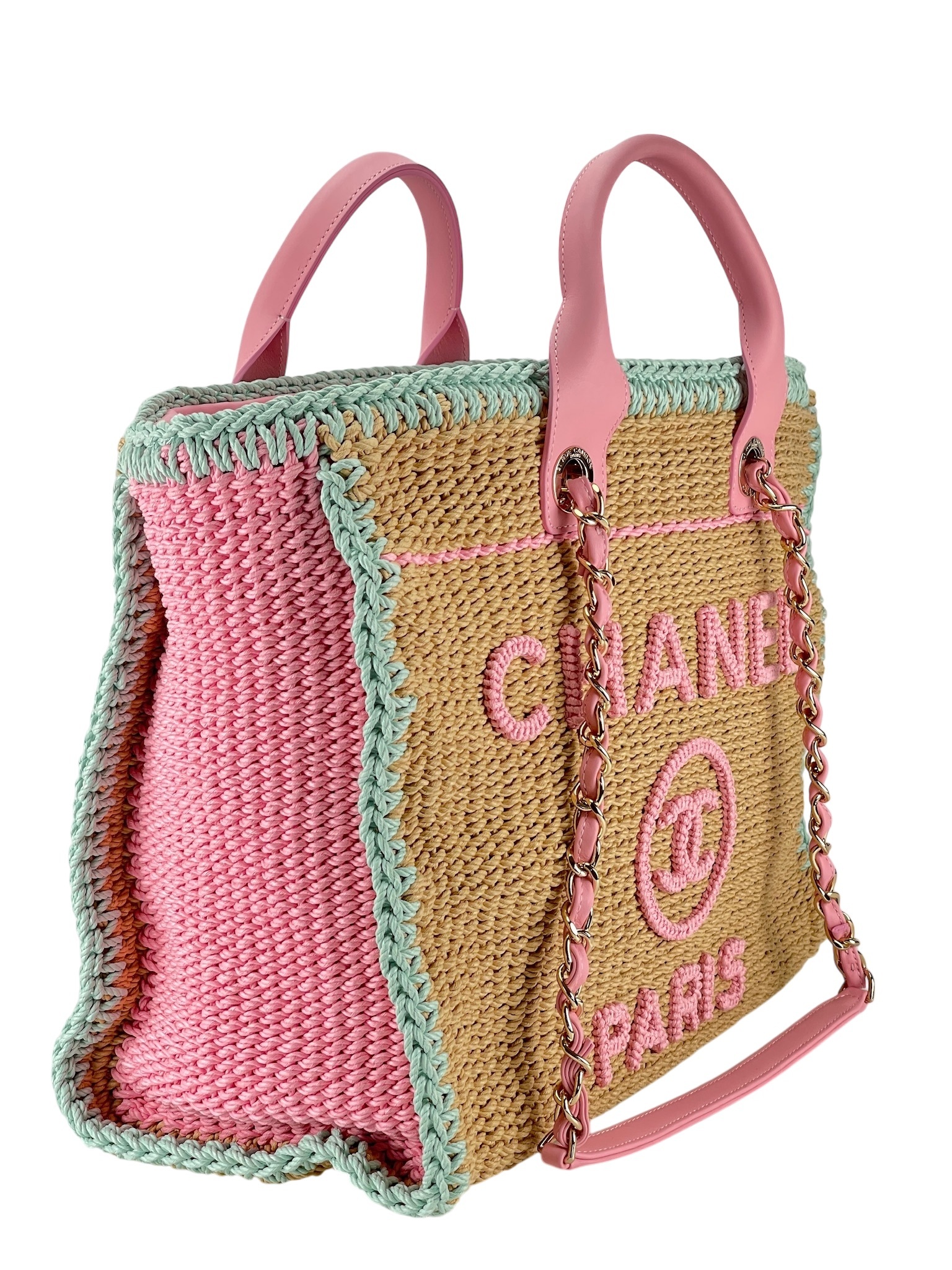 CHANEL - Deauville Tote Cotton Crochet Gold-tone Metal Hardware