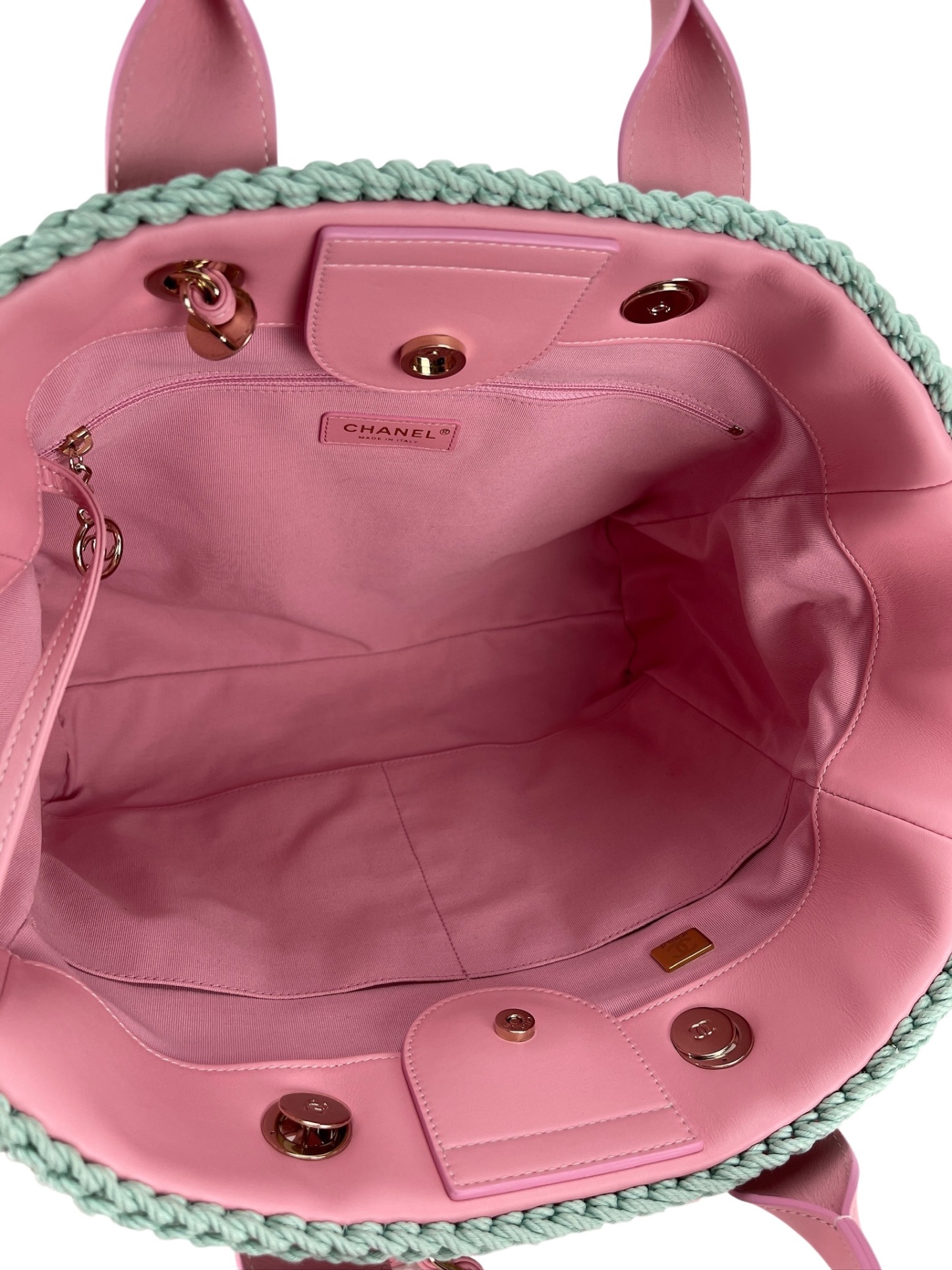 CHANEL - Deauville Tote Cotton Crochet Gold-tone Metal Hardware