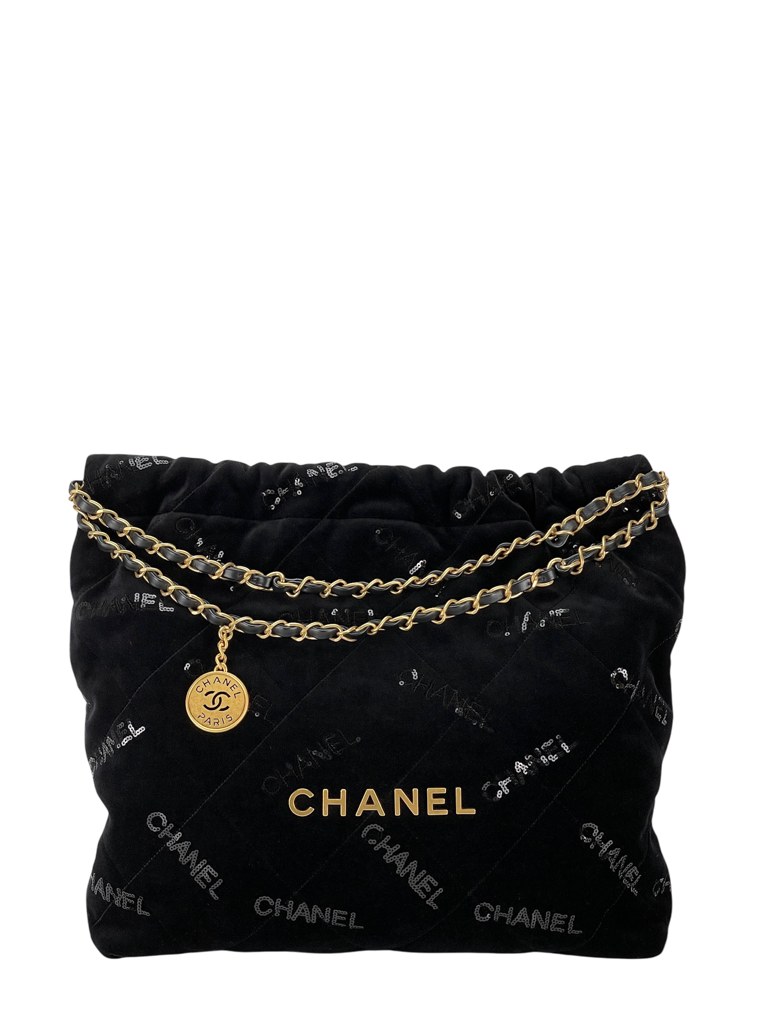 CHANEL - 22 Bag Black Velvet Sequins Medium