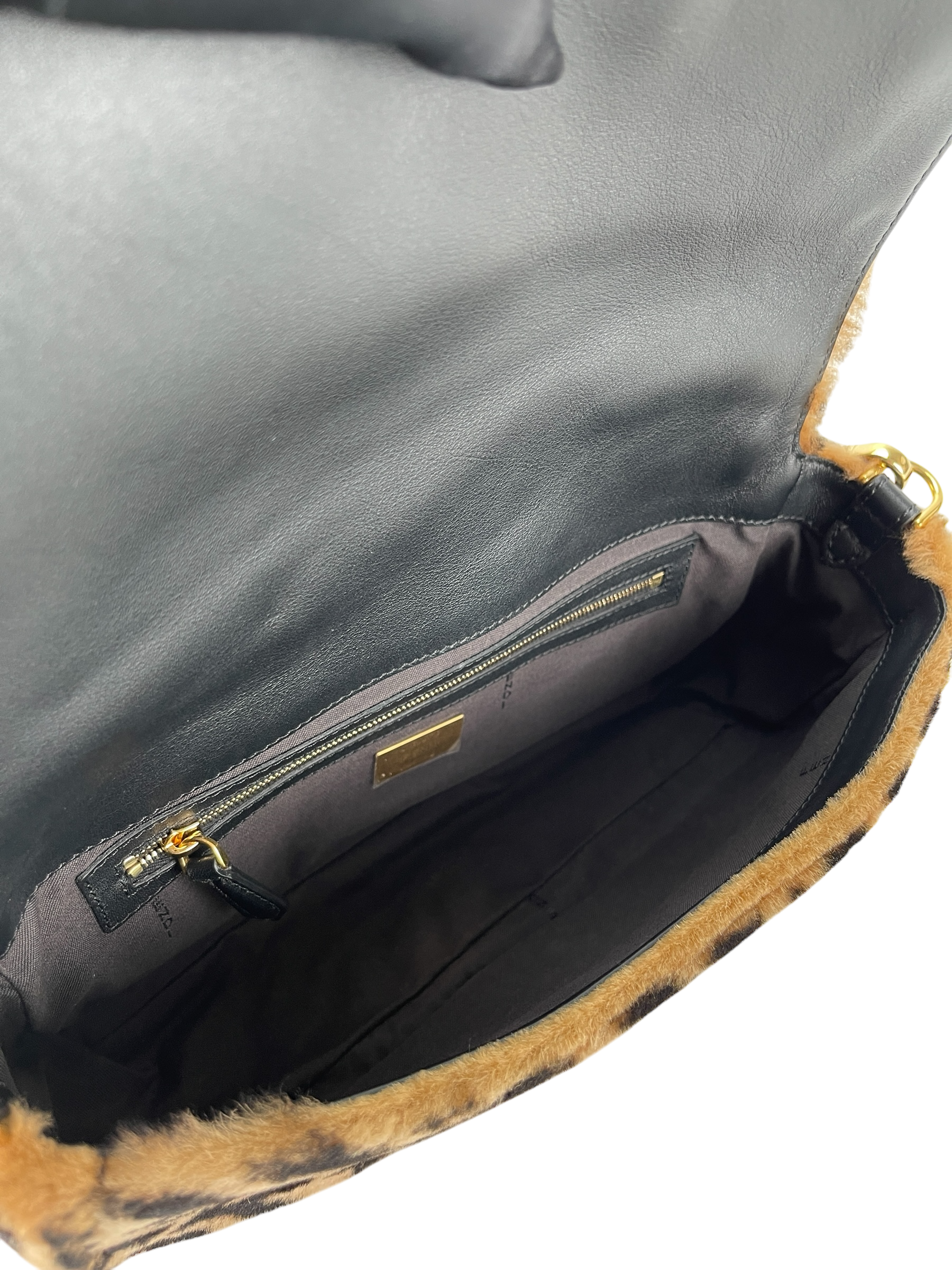 FENDI - Brown Zucca Shearling and Leather Baguette Shoulder Bag