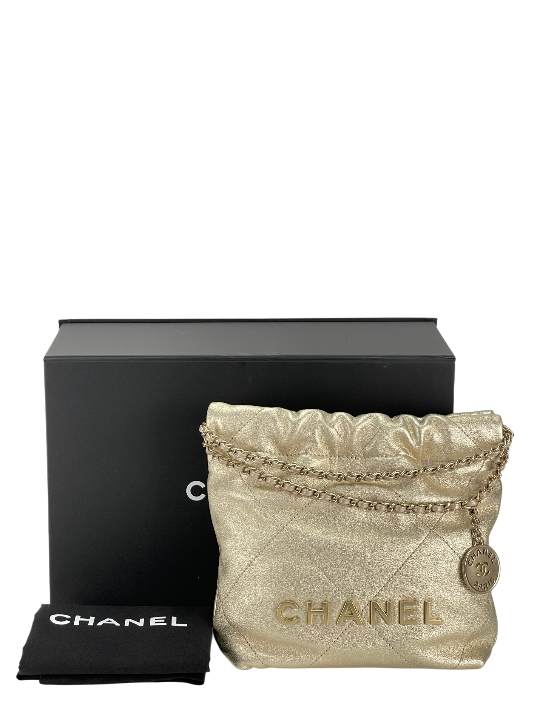 CHANEL - 22 Mini Handbag Metallic Calfskin & Gold-Tone Metal