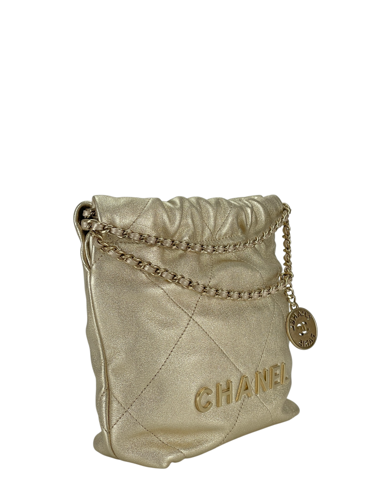 CHANEL - 22 Mini Handbag Metallic Calfskin & Gold-Tone Metal
