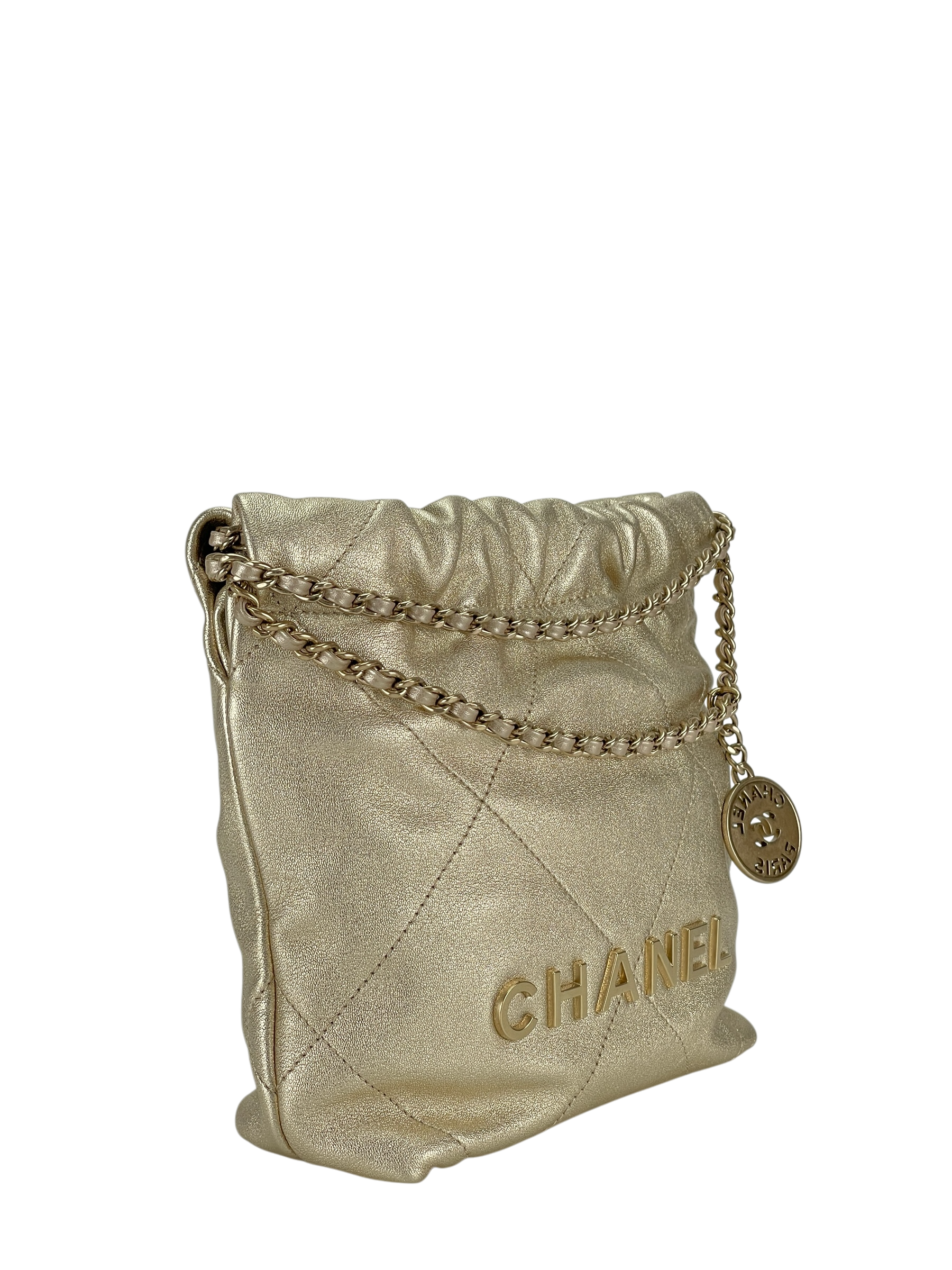 CHANEL - 22 Mini Handbag Metallic Calfskin & Gold-Tone Metal