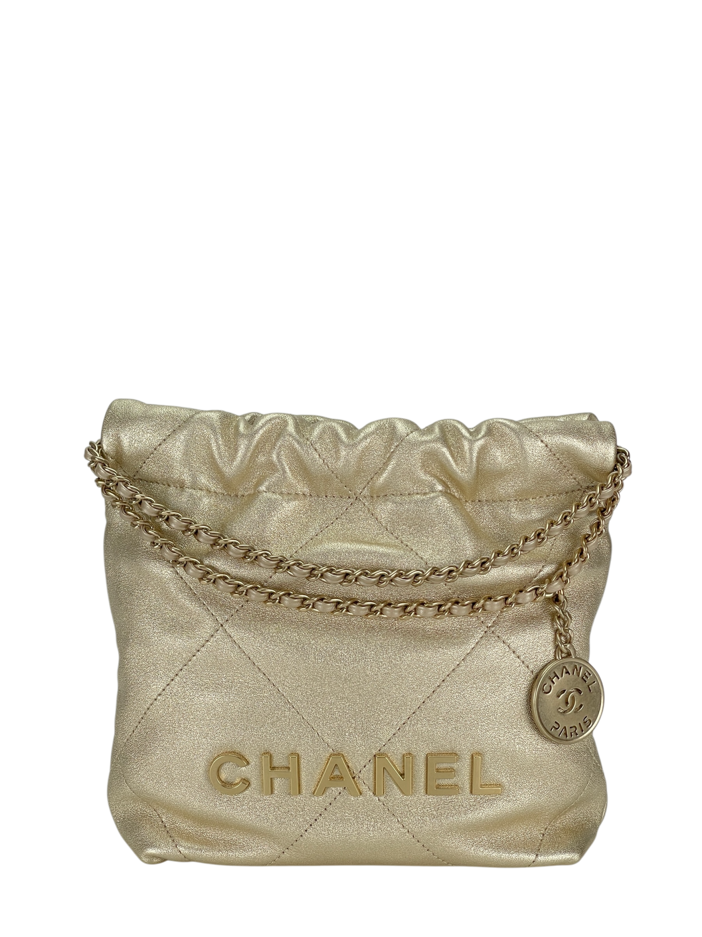 CHANEL - 22 Mini Handbag Metallic Calfskin & Gold-Tone Metal