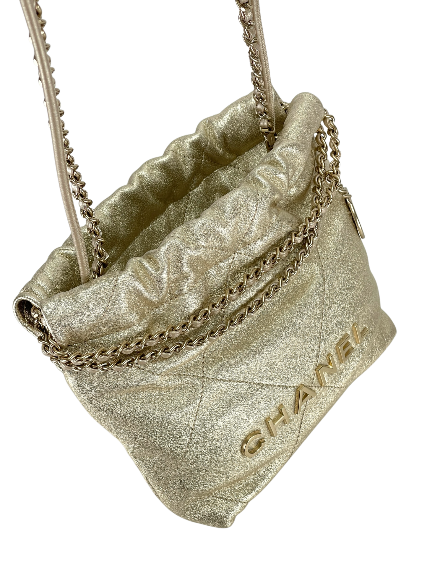 CHANEL - 22 Mini Handbag Metallic Calfskin & Gold-Tone Metal