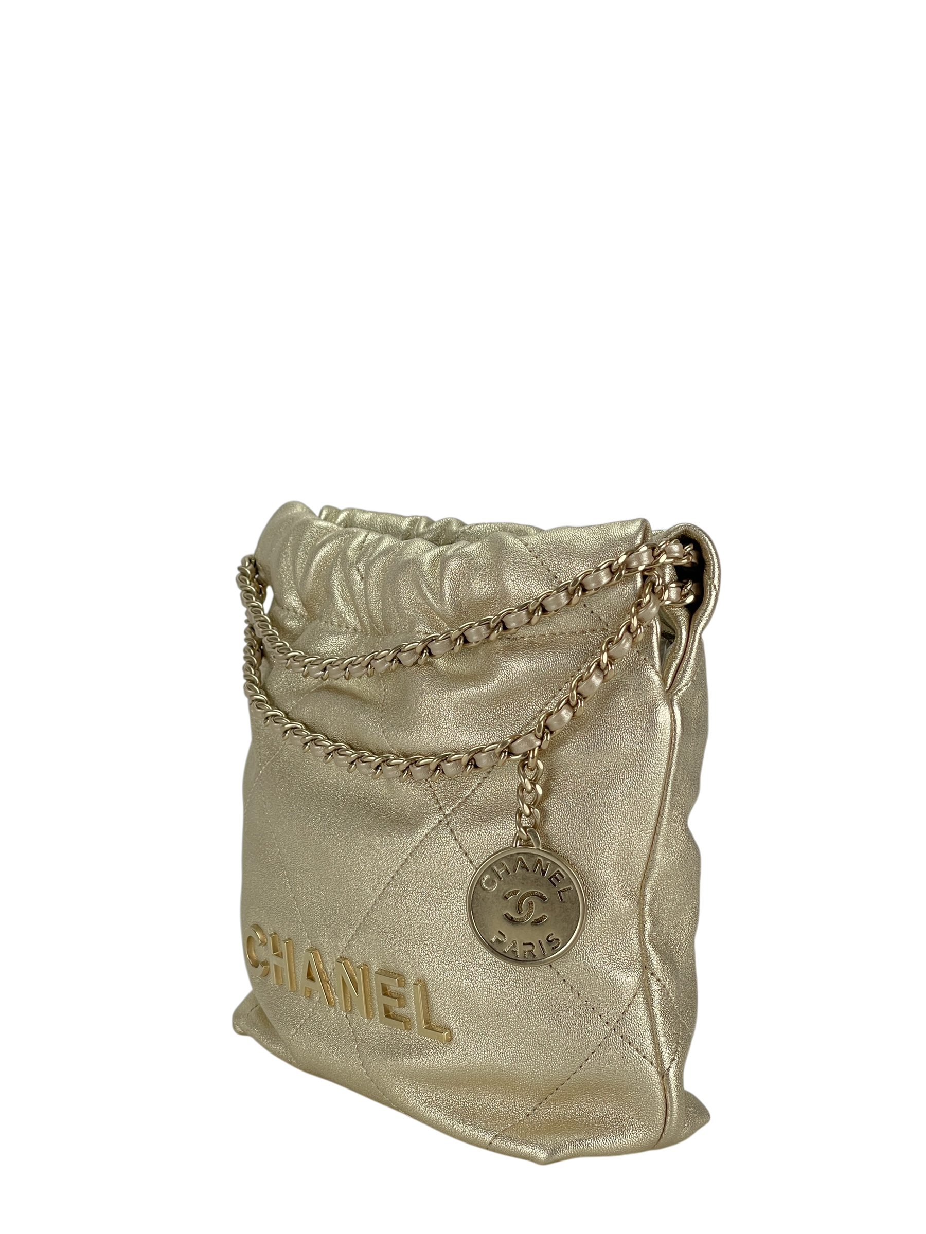CHANEL - 22 Mini Handbag Metallic Calfskin & Gold-Tone Metal