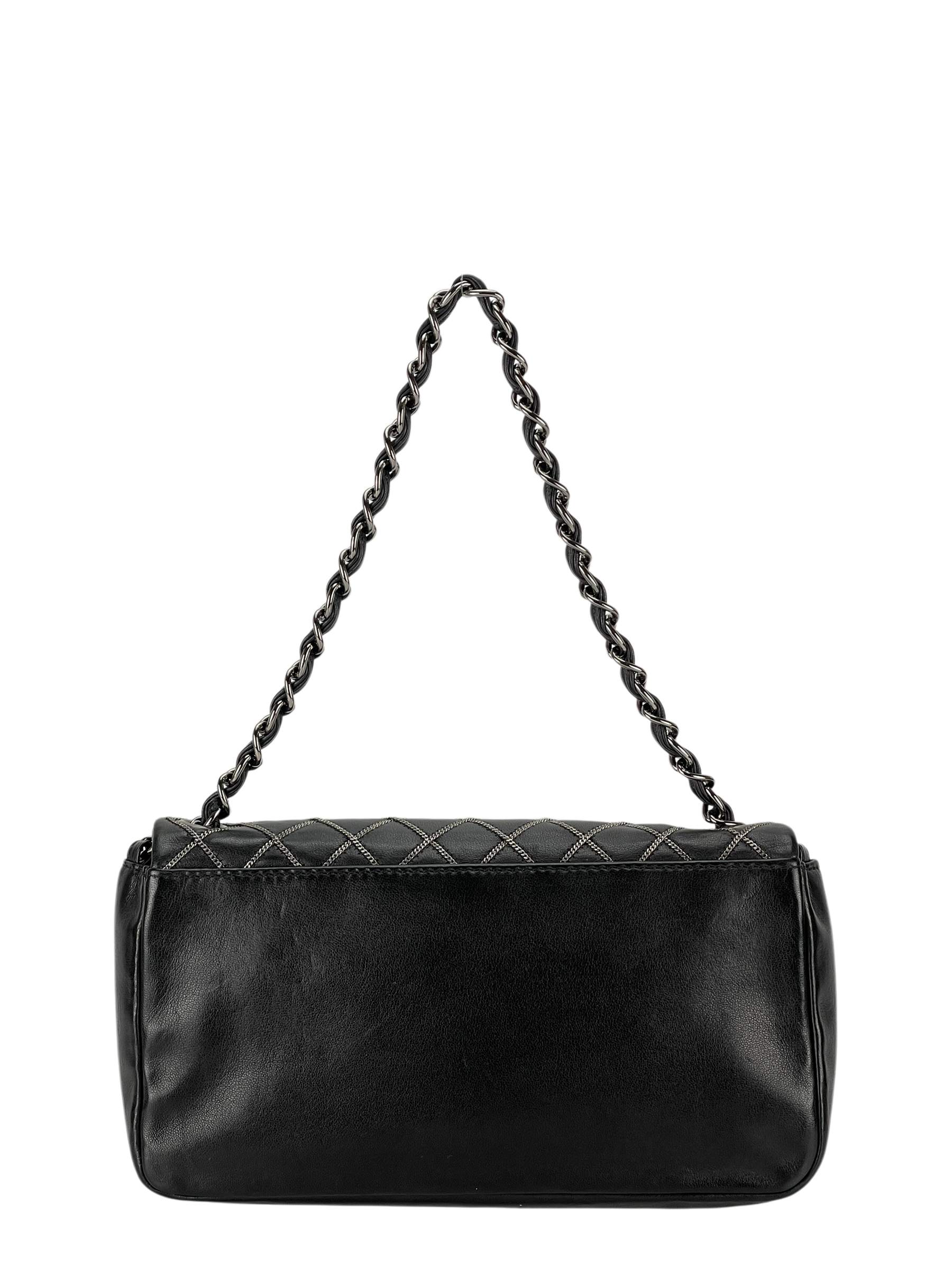 CHANEL -  Chain Quilted Single Flap Bag Black Lambskin 