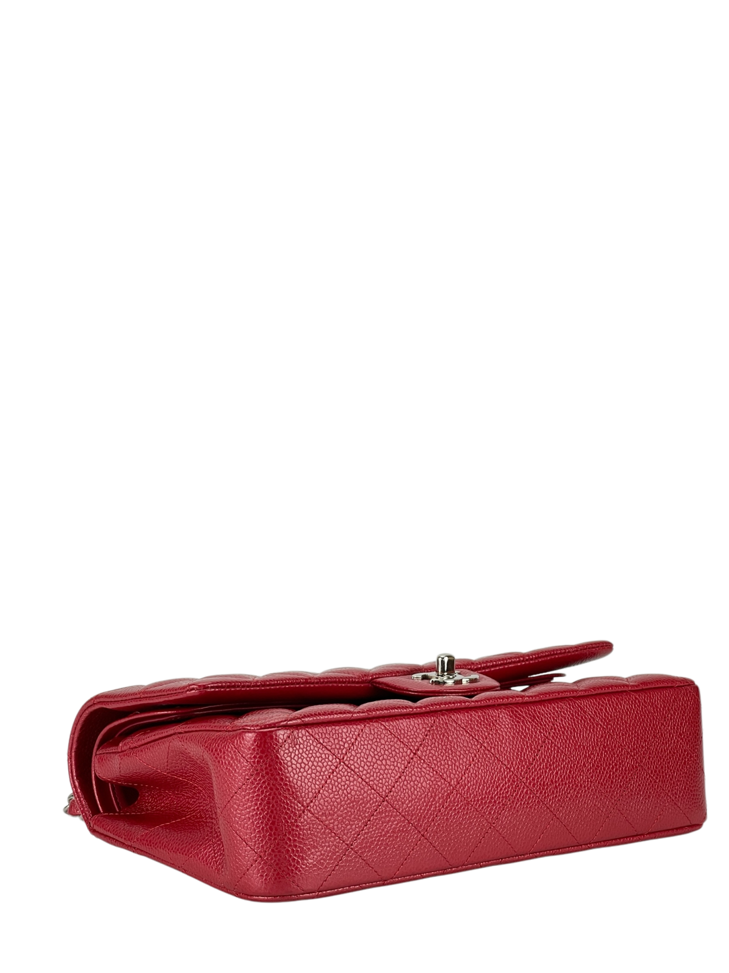 CHANEL - Medium Classic Double Flap Bag Shine Red Caviar Sliver Hardware (CF25)