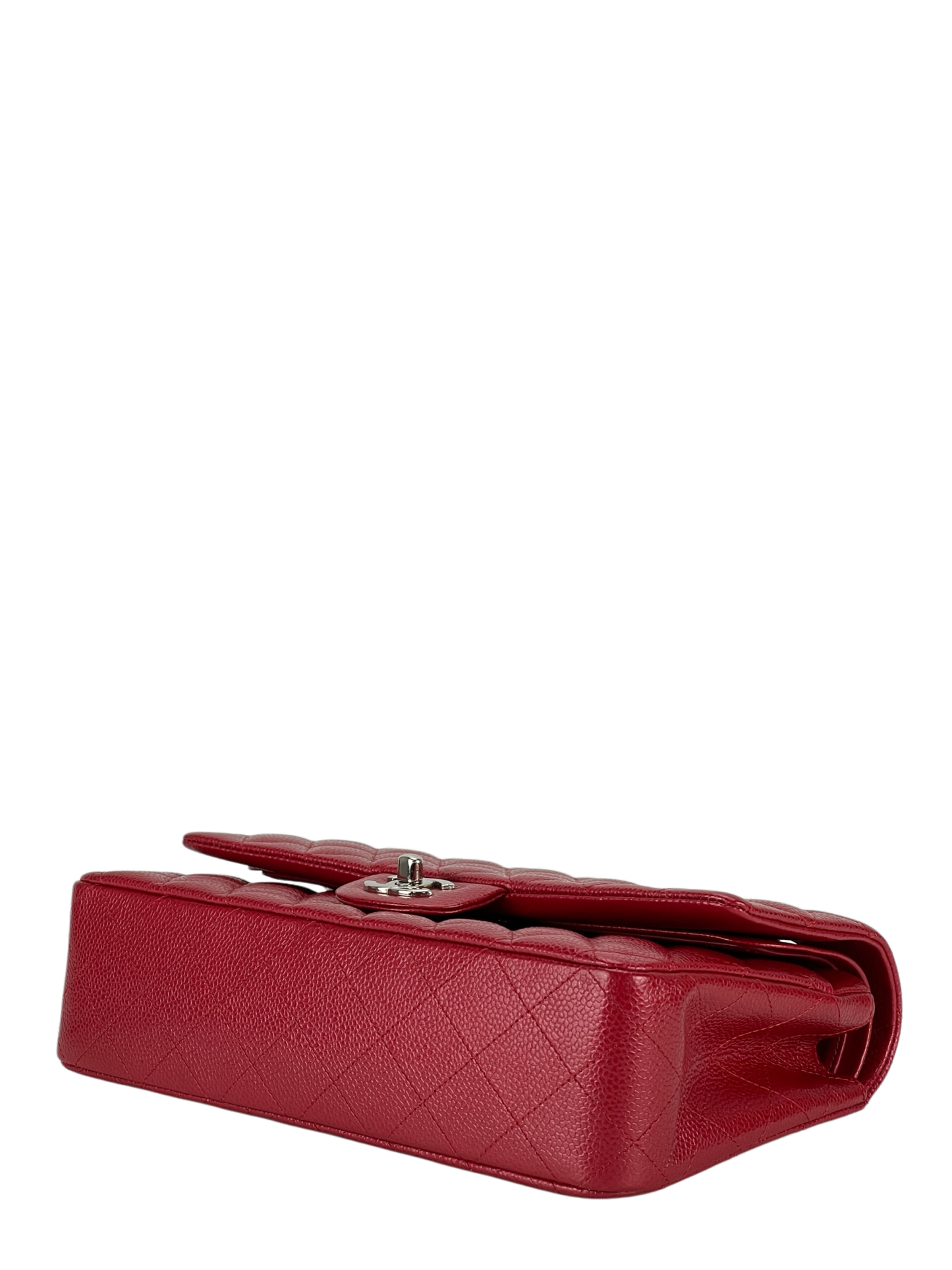 CHANEL - Medium Classic Double Flap Bag Shine Red Caviar Sliver Hardware (CF25)