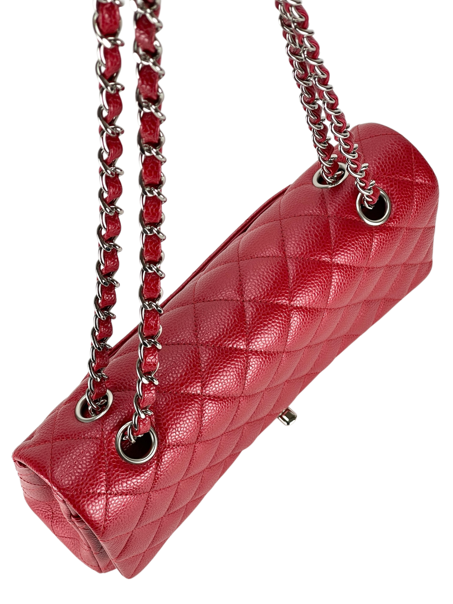 CHANEL - Medium Classic Double Flap Bag Shine Red Caviar Sliver Hardware (CF25)