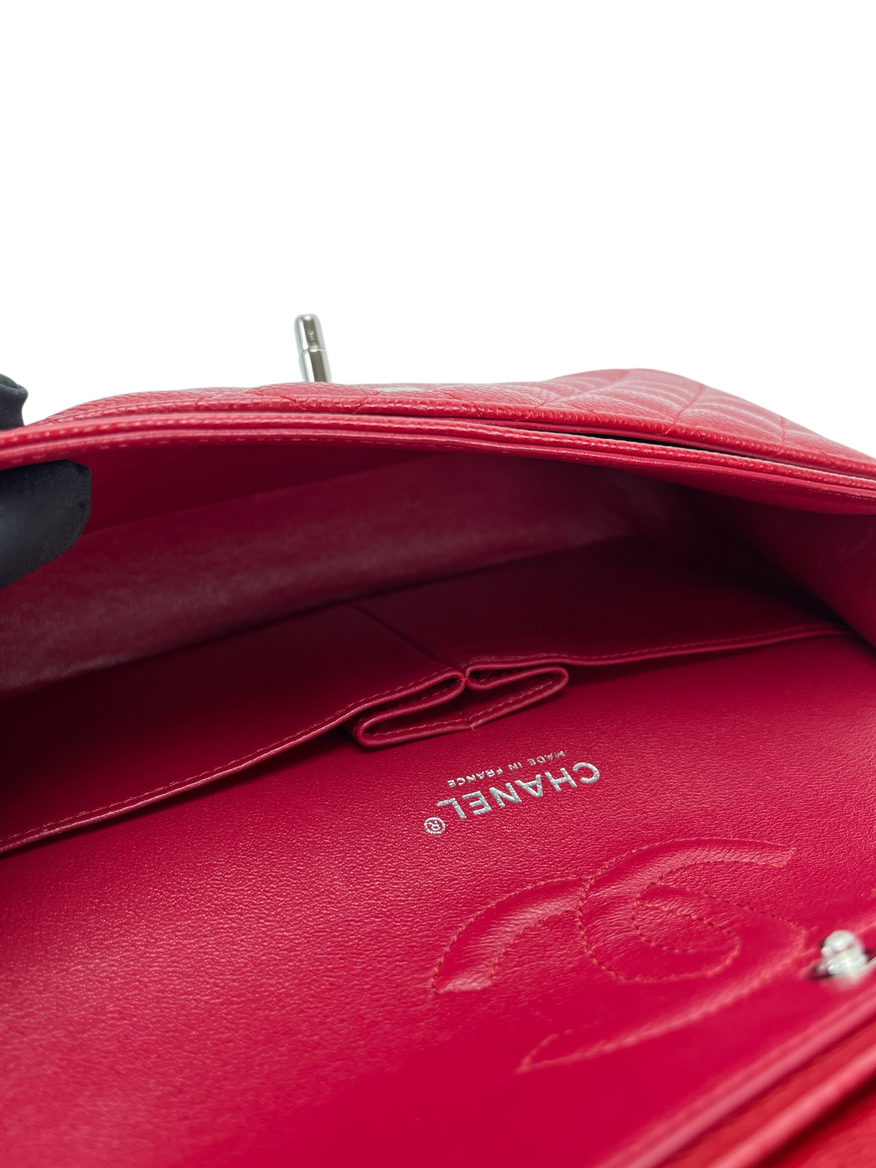 CHANEL - Medium Classic Double Flap Bag Shine Red Caviar Sliver Hardware (CF25)