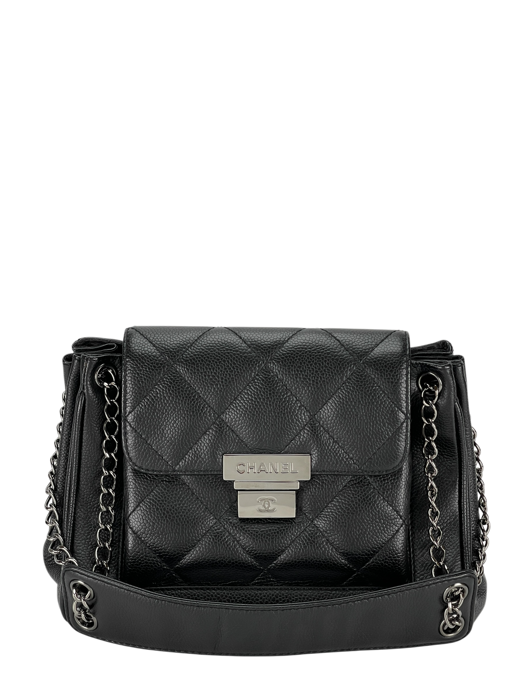 CHANEL - Small Accordion Flap Bag Black Caviar Skin