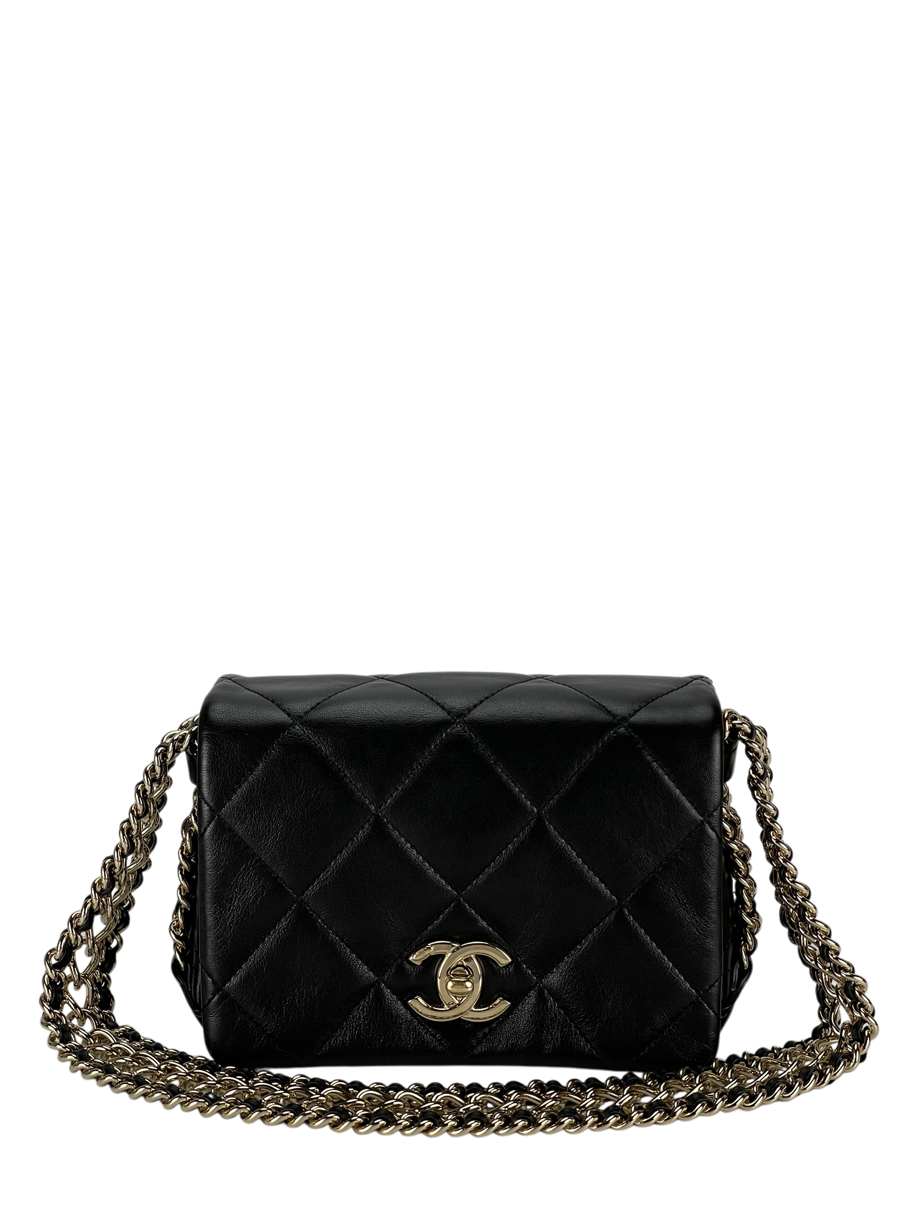 CHANEL - 22P Mini Flap Bag 3Chain Black Lambskin Gold Hardware