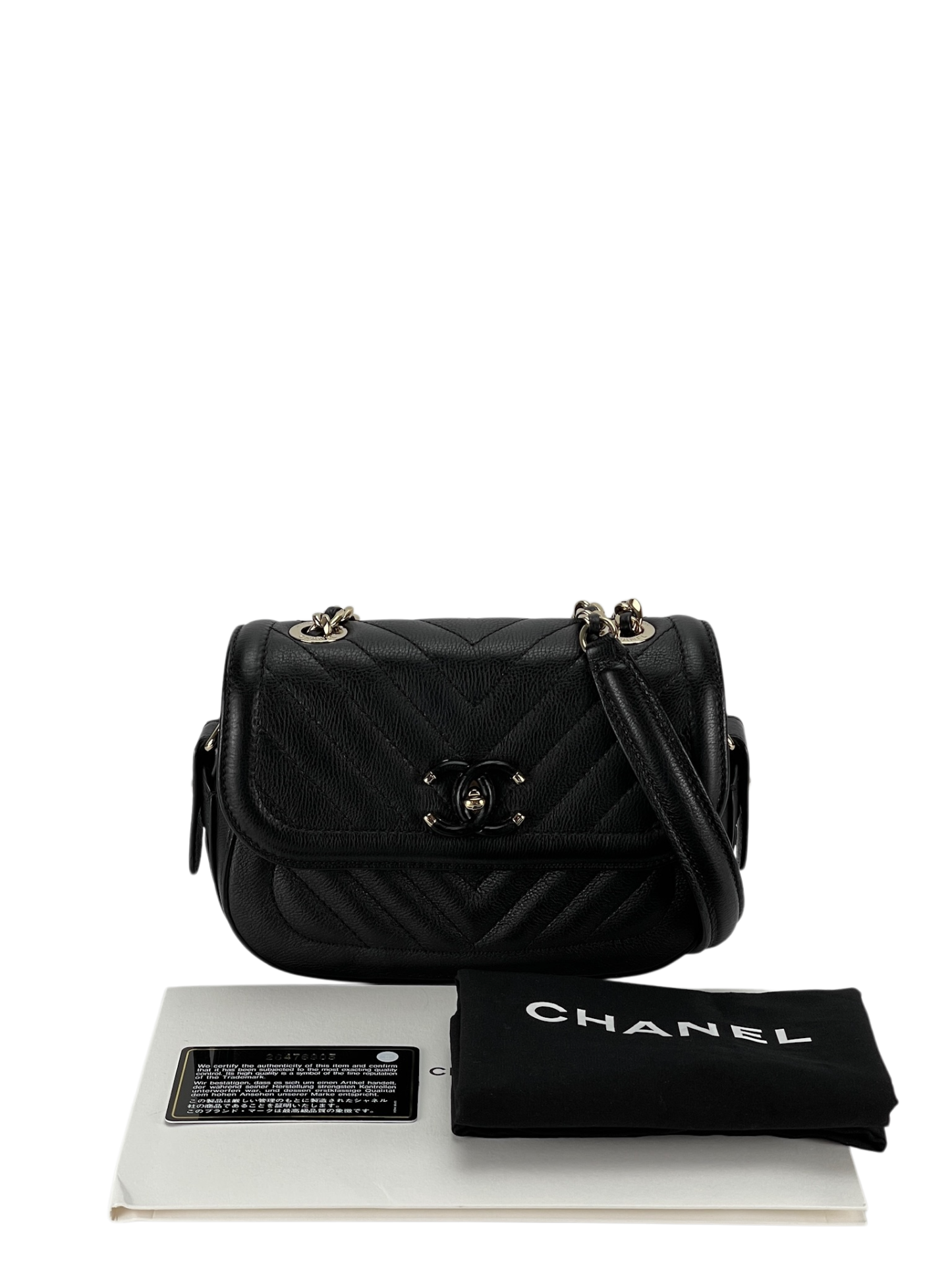 CHANEL - V-stitch Shoulder Bag Black Calfskin