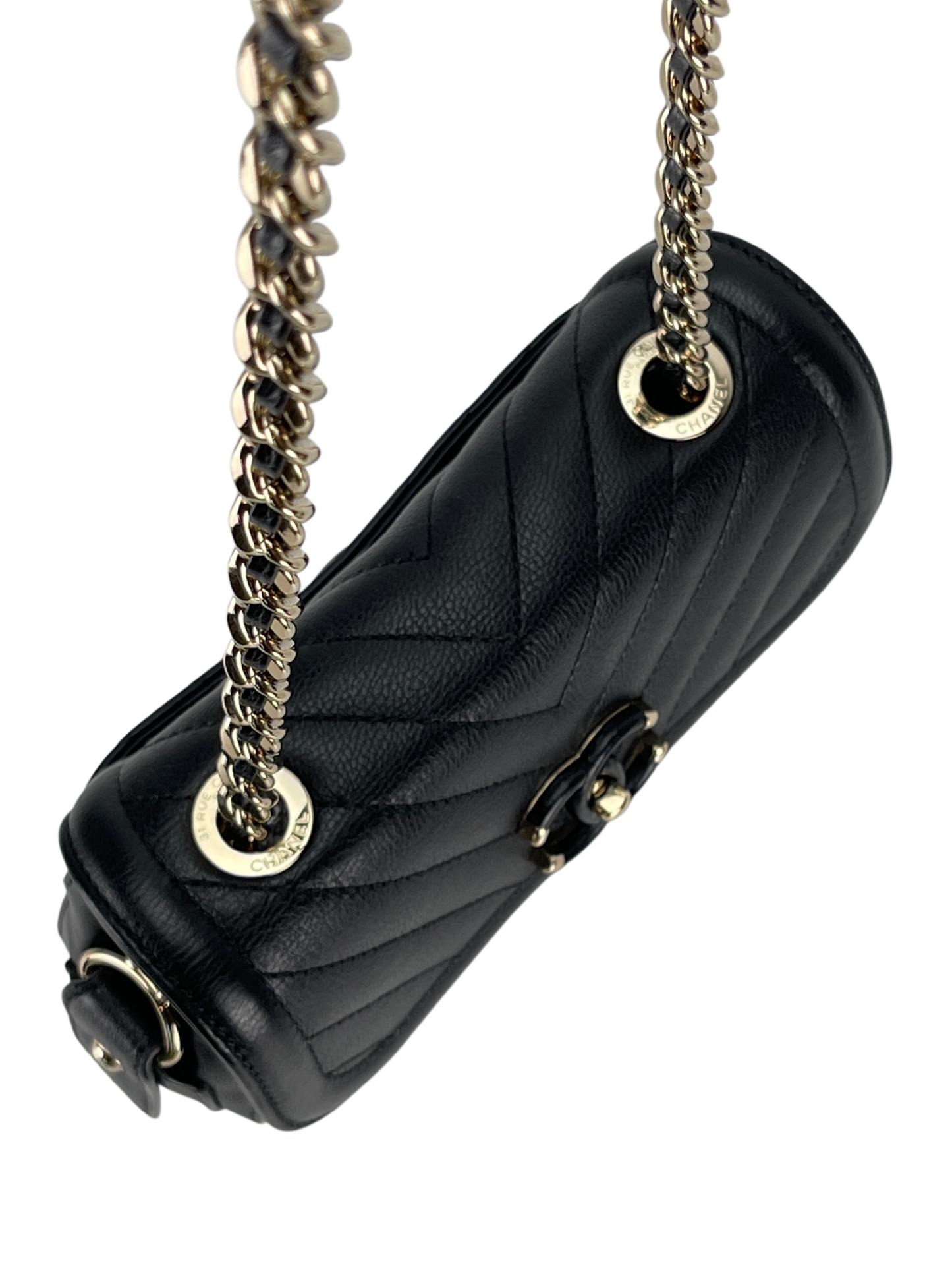 CHANEL - V-stitch Shoulder Bag Black Calfskin