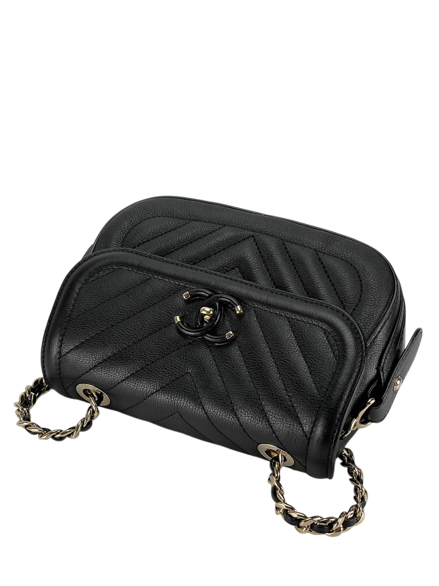 CHANEL - V-stitch Shoulder Bag Black Calfskin