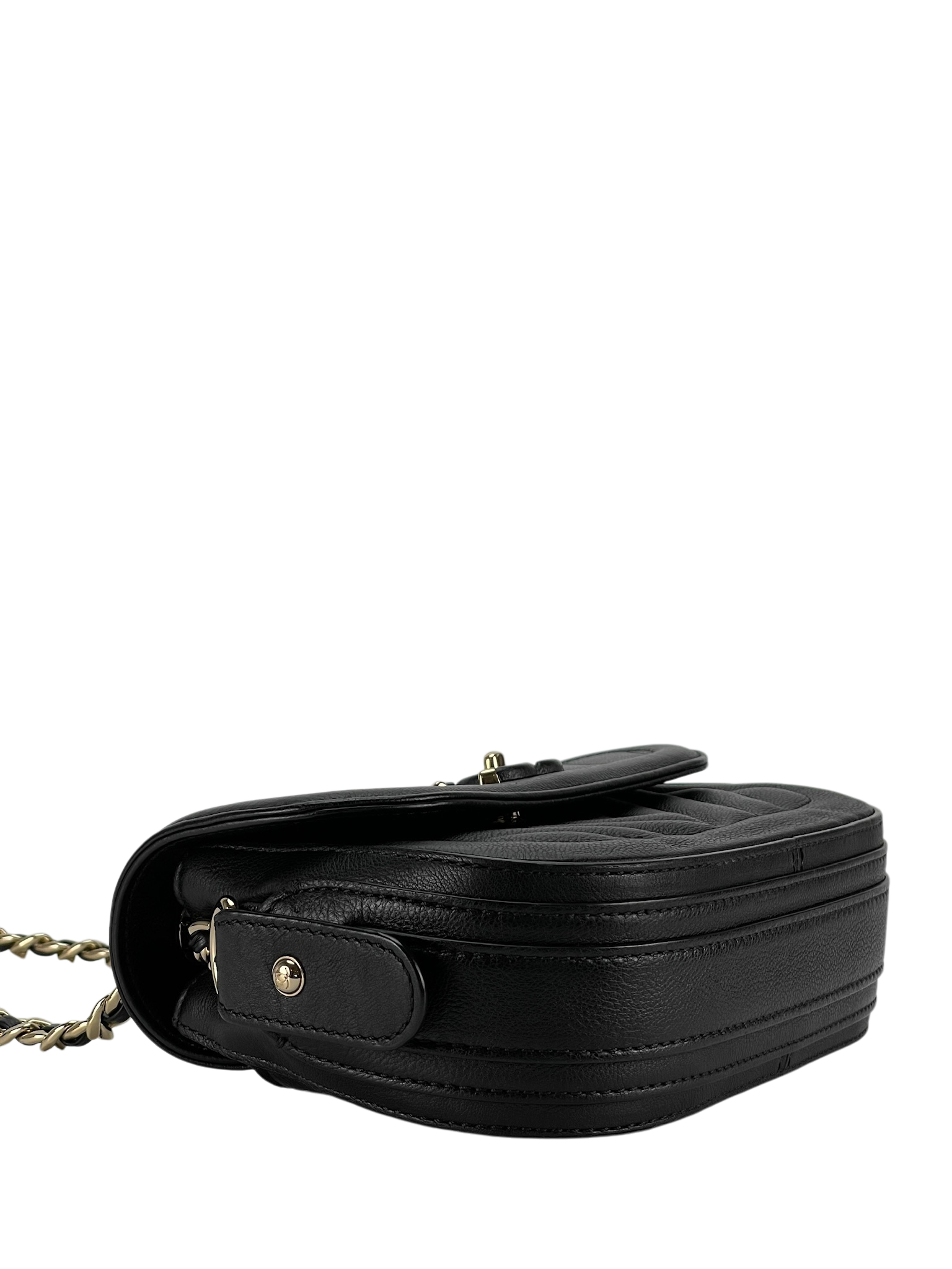 CHANEL - V-stitch Shoulder Bag Black Calfskin