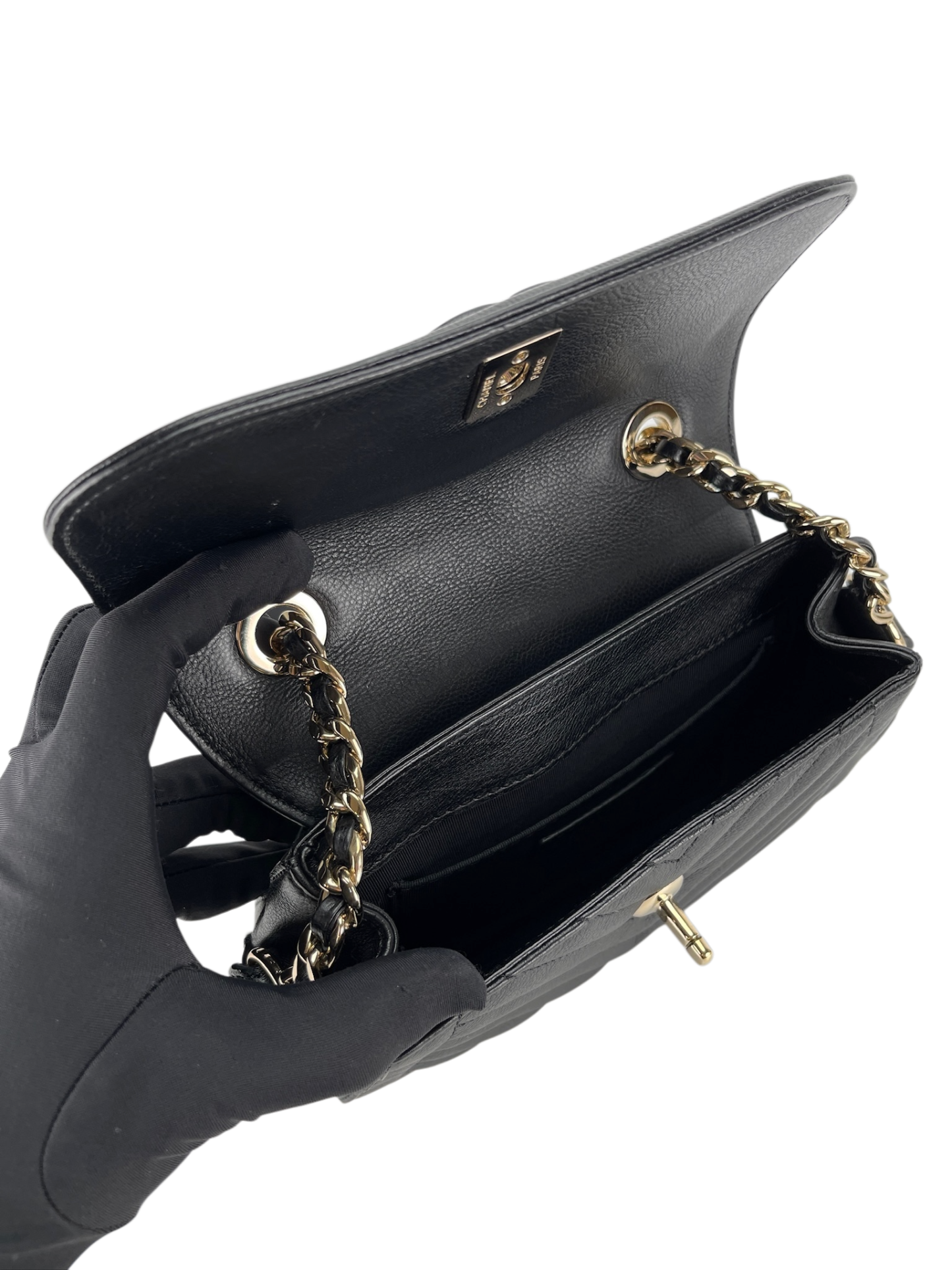 CHANEL - V-stitch Shoulder Bag Black Calfskin