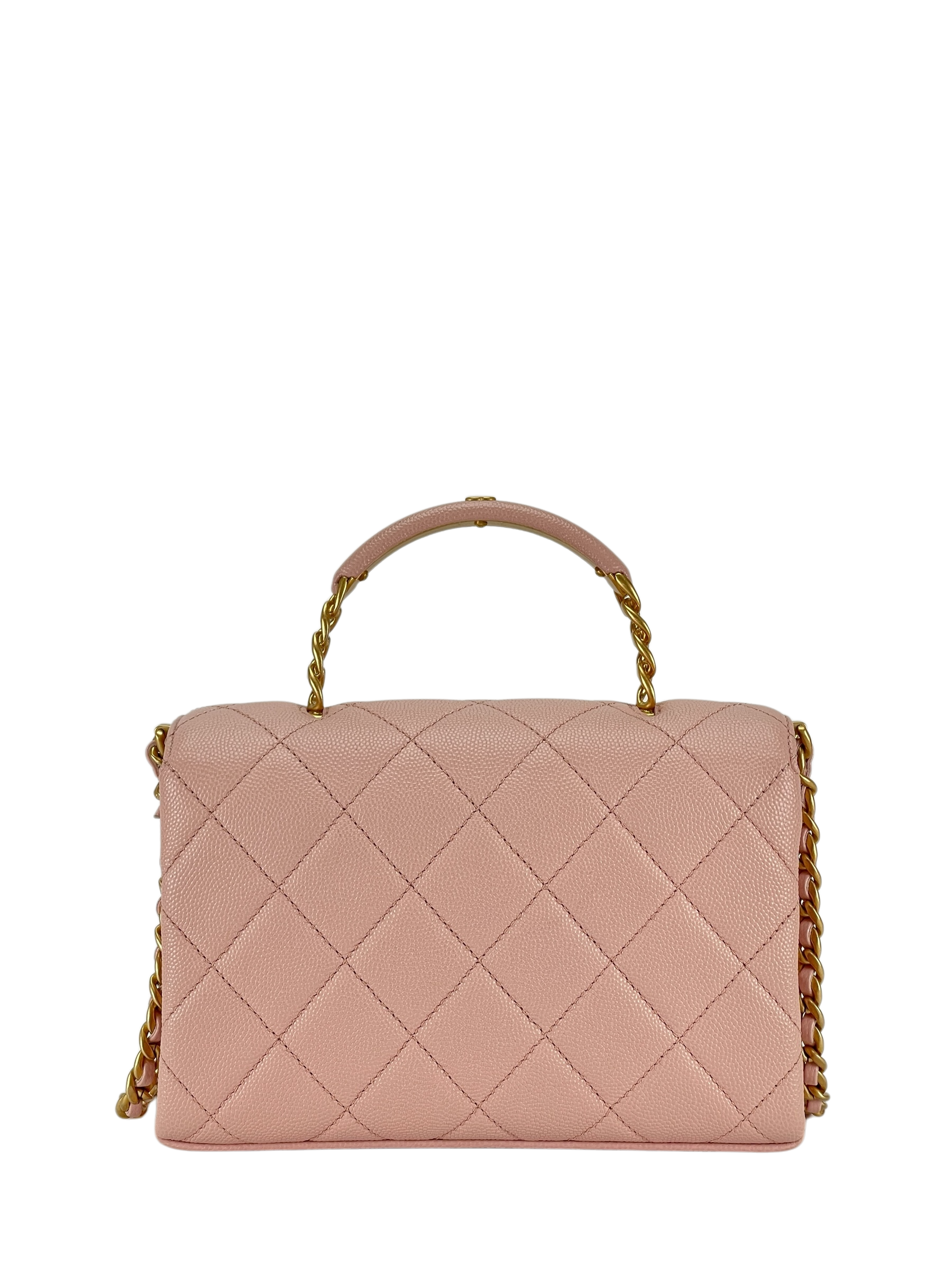CHANEL - Mini Top Handle Flap Bag Pink Caviar Aged Gold Hardware