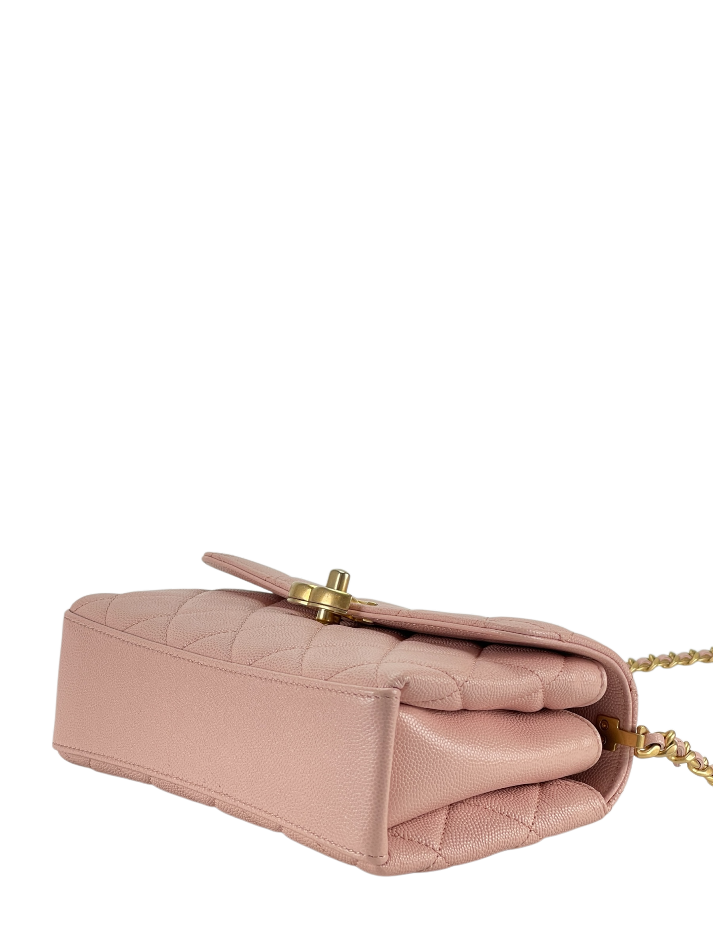 CHANEL - Mini Top Handle Flap Bag Pink Caviar Aged Gold Hardware