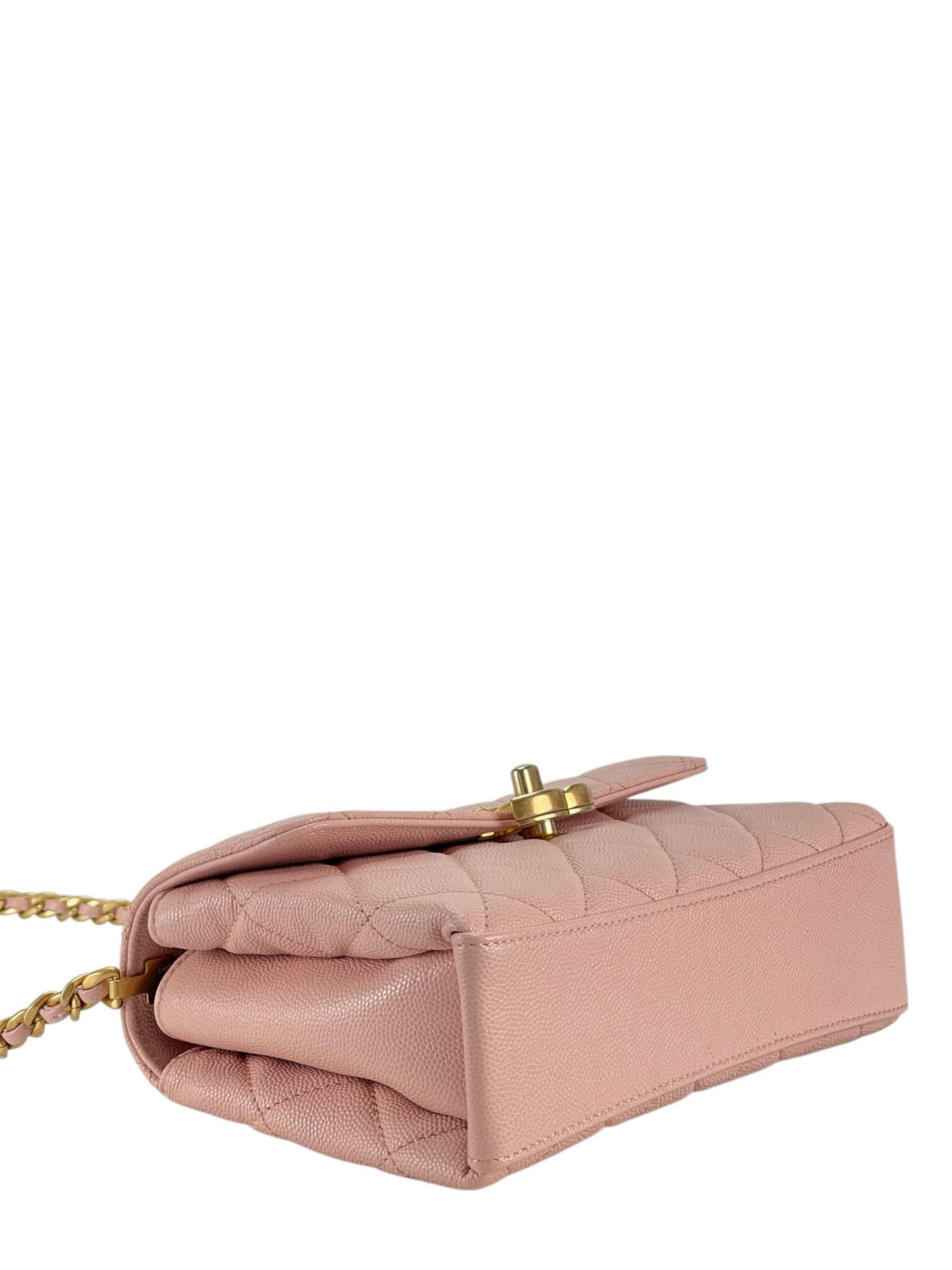 CHANEL - Mini Top Handle Flap Bag Pink Caviar Aged Gold Hardware