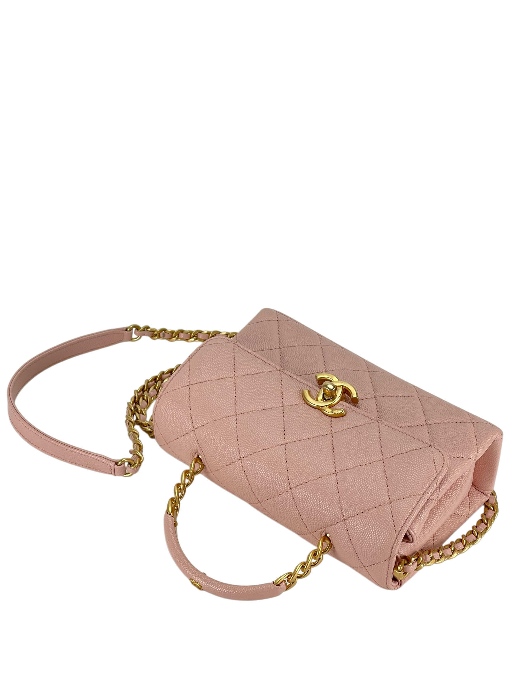 CHANEL - Mini Top Handle Flap Bag Pink Caviar Aged Gold Hardware