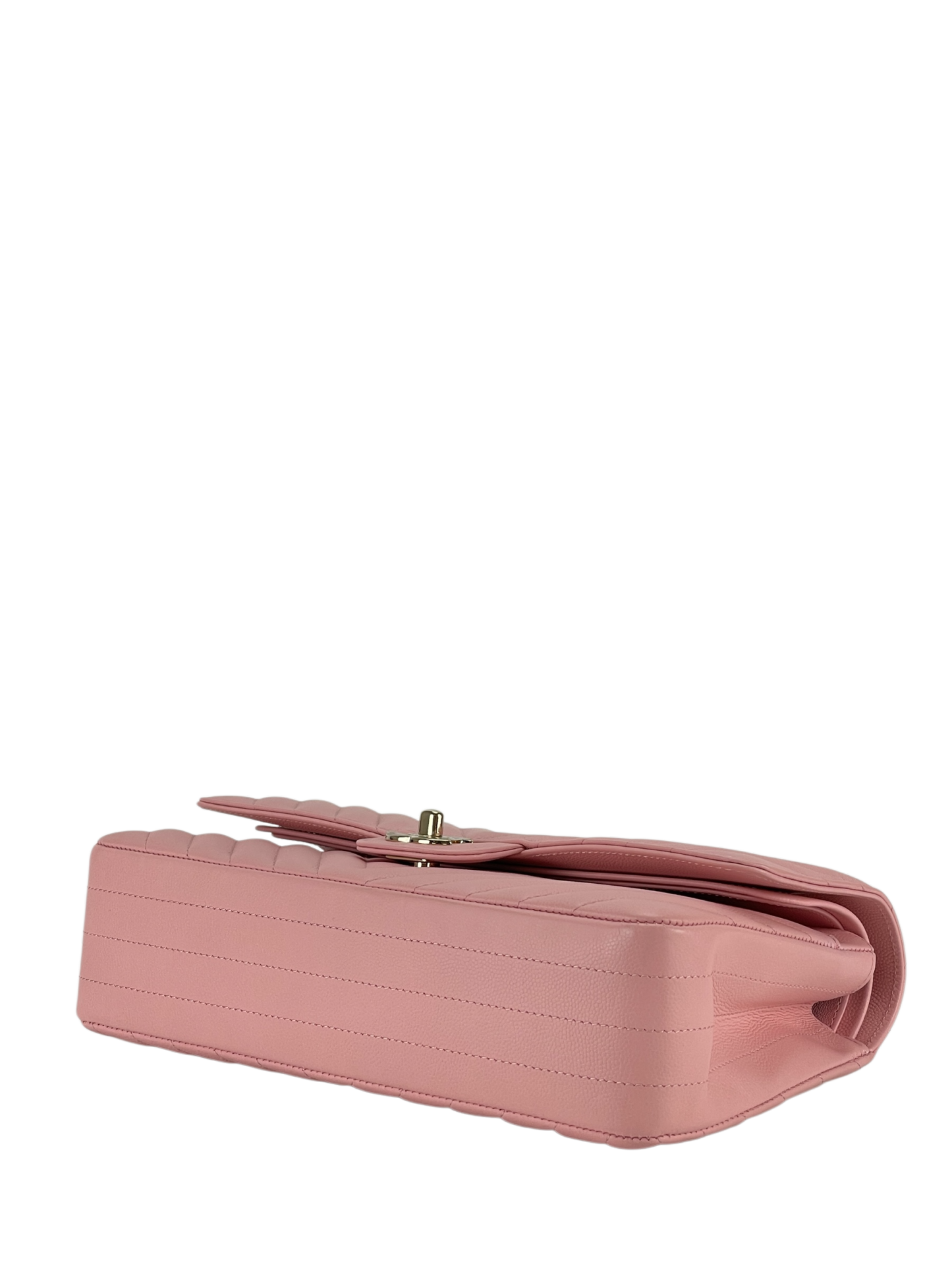 CHANEL - Chevron Quilted Small Double Flap Pink Caviar