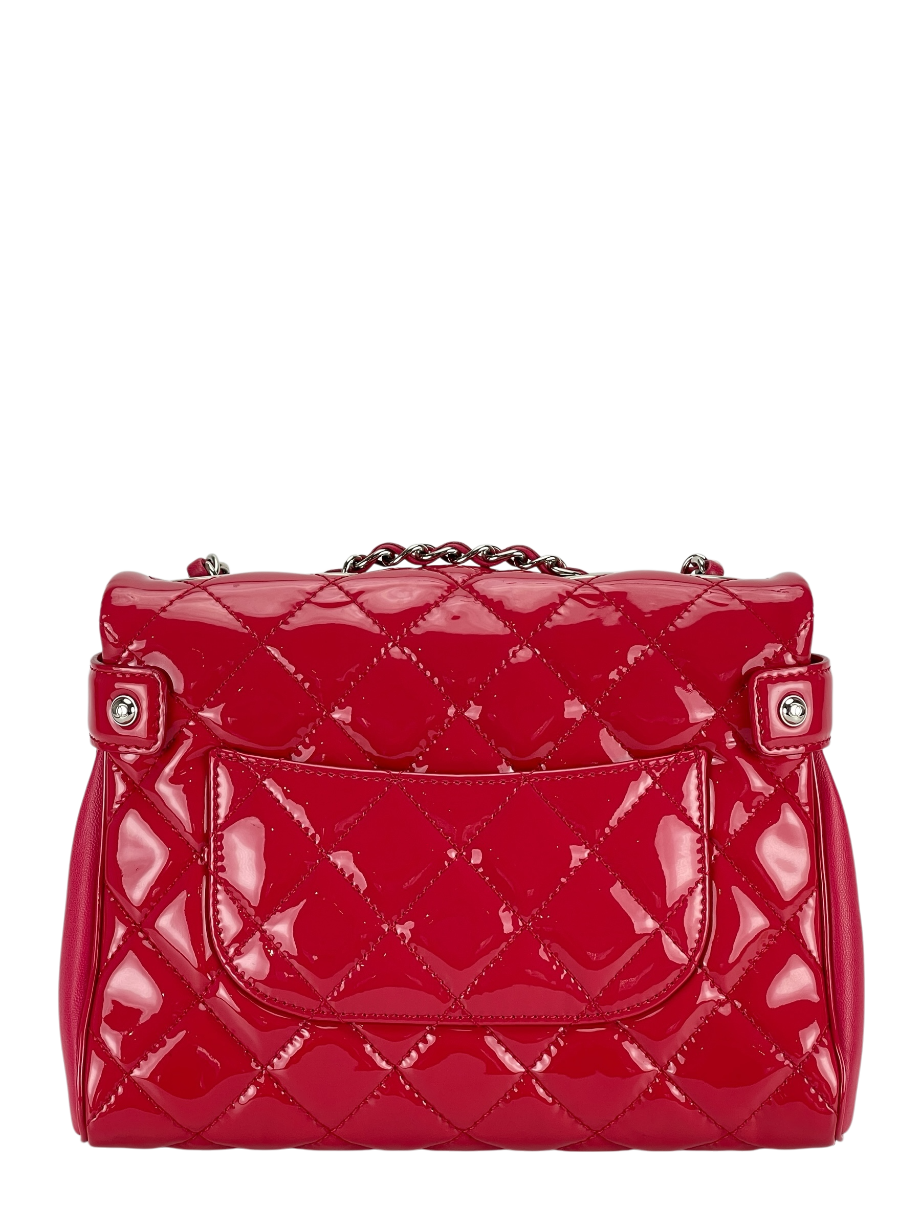 CHANEL - Small Rock In Rome Single Flap Bag Quilted Dark Pink Patent Leather