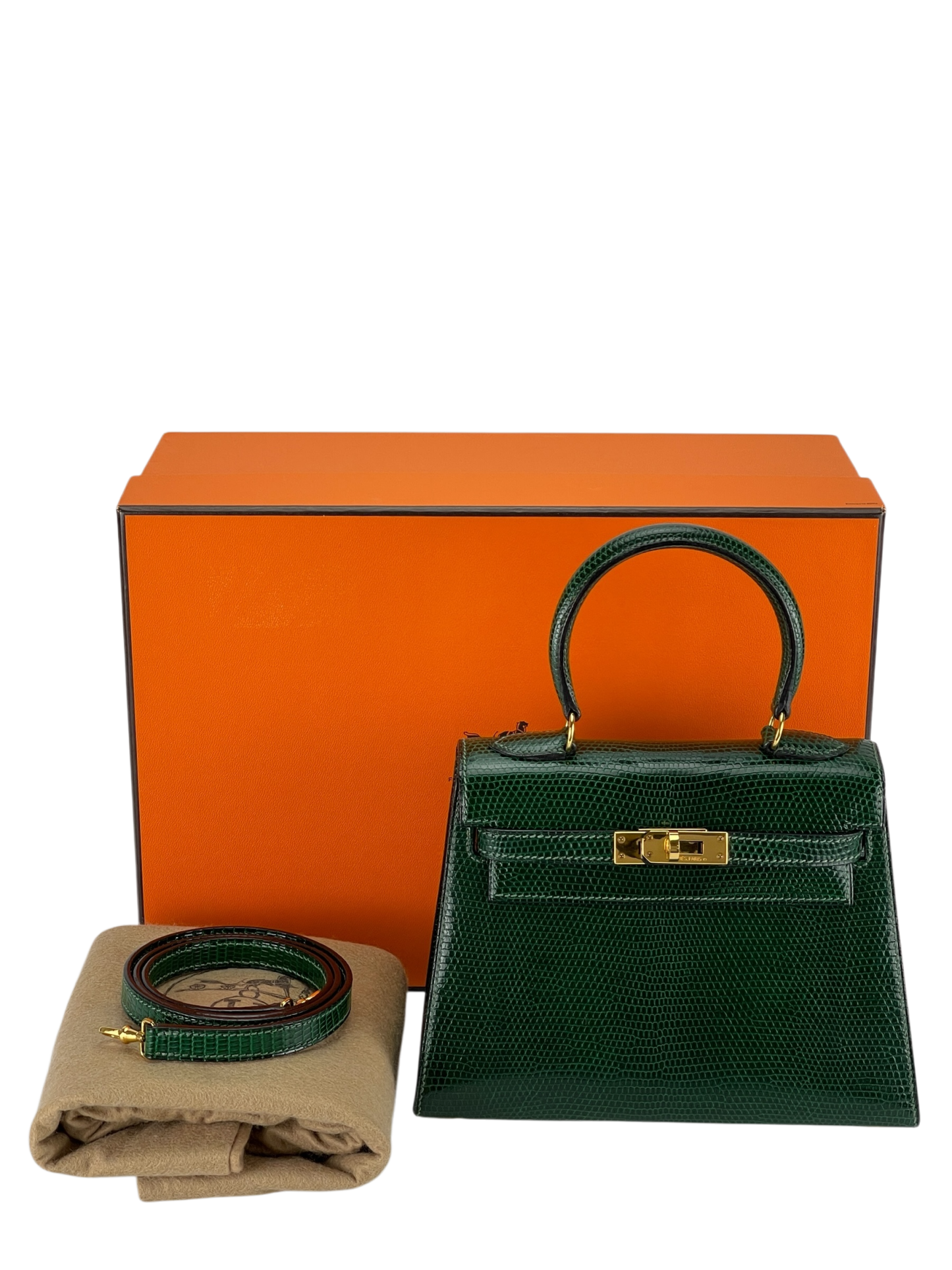 HERMES - Mini kelly 20 Green Niloticus Lizard Gold Hardware