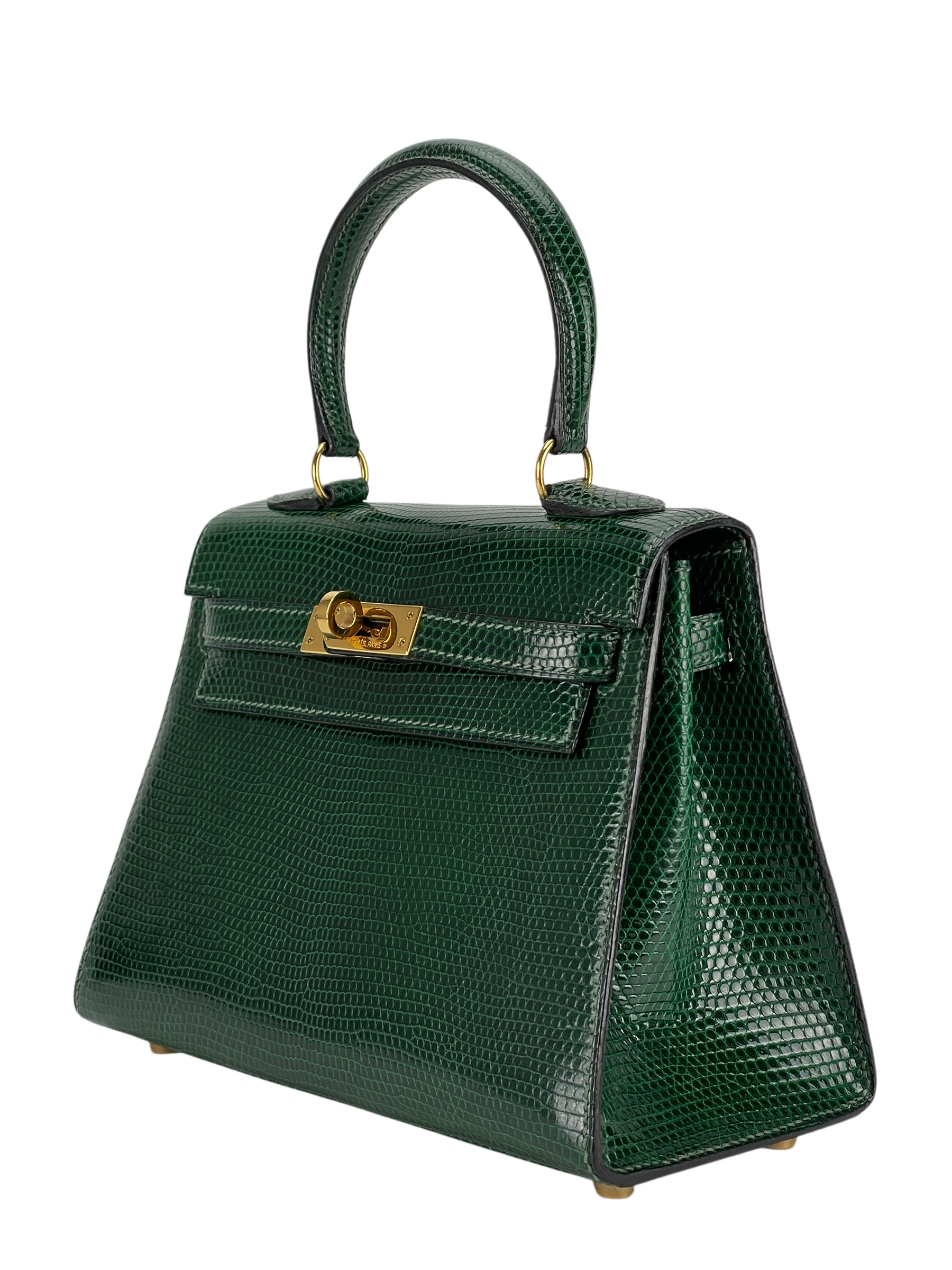 HERMES - Mini kelly 20 Green Niloticus Lizard Gold Hardware