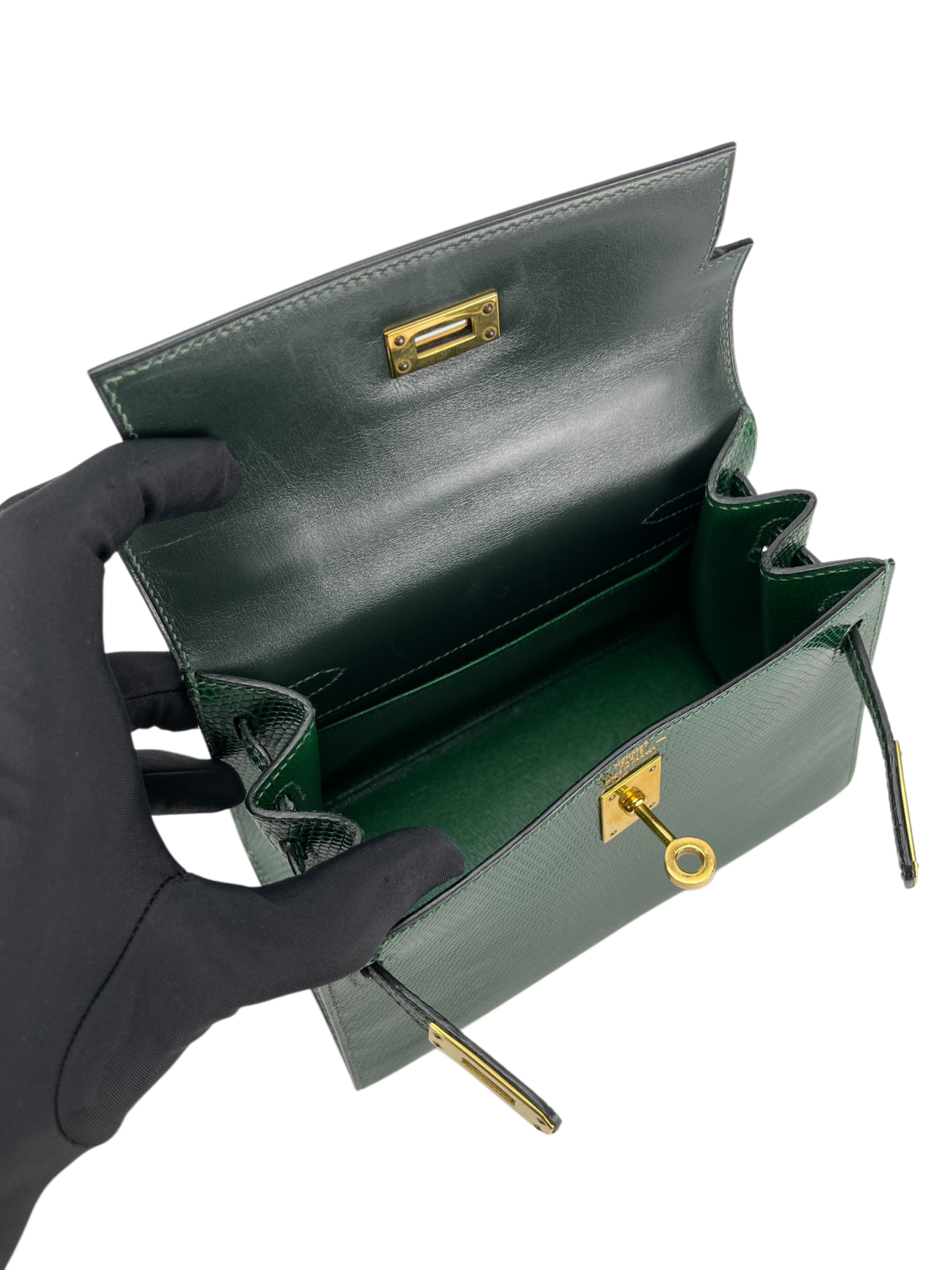 HERMES - Mini kelly 20 Green Niloticus Lizard Gold Hardware