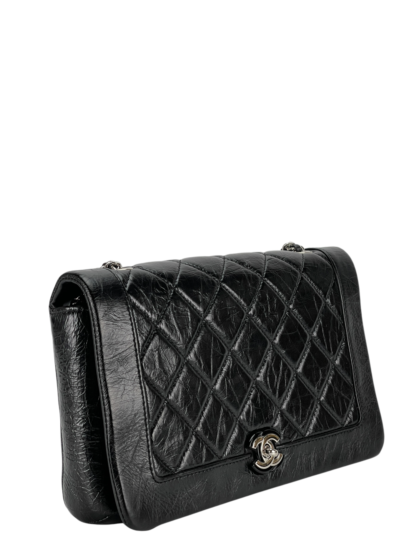 CHANEL - Turnlock Matelasse Chain Shoulder Bag Black Lambskin
