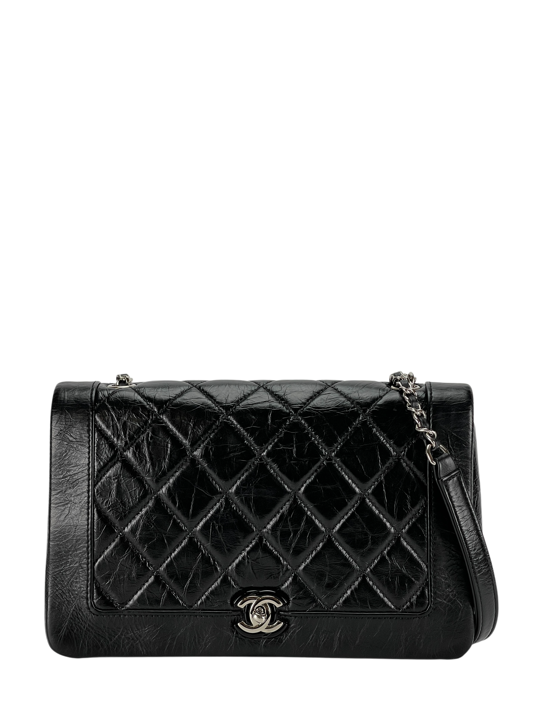 CHANEL - Turnlock Matelasse Chain Shoulder Bag Black Lambskin