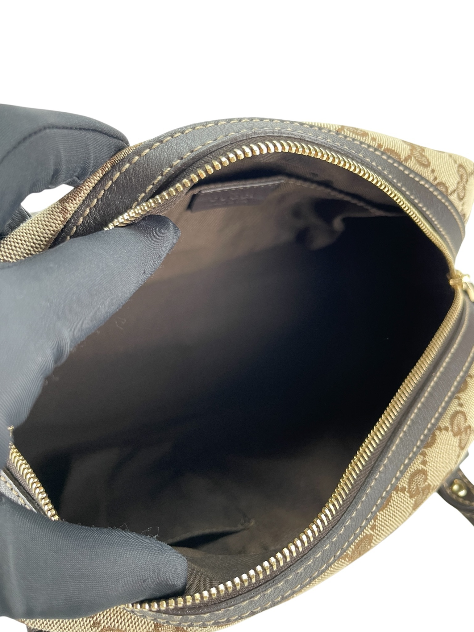 GUCCI - Beige Brown GG Canvas Trophy Boston Handbag