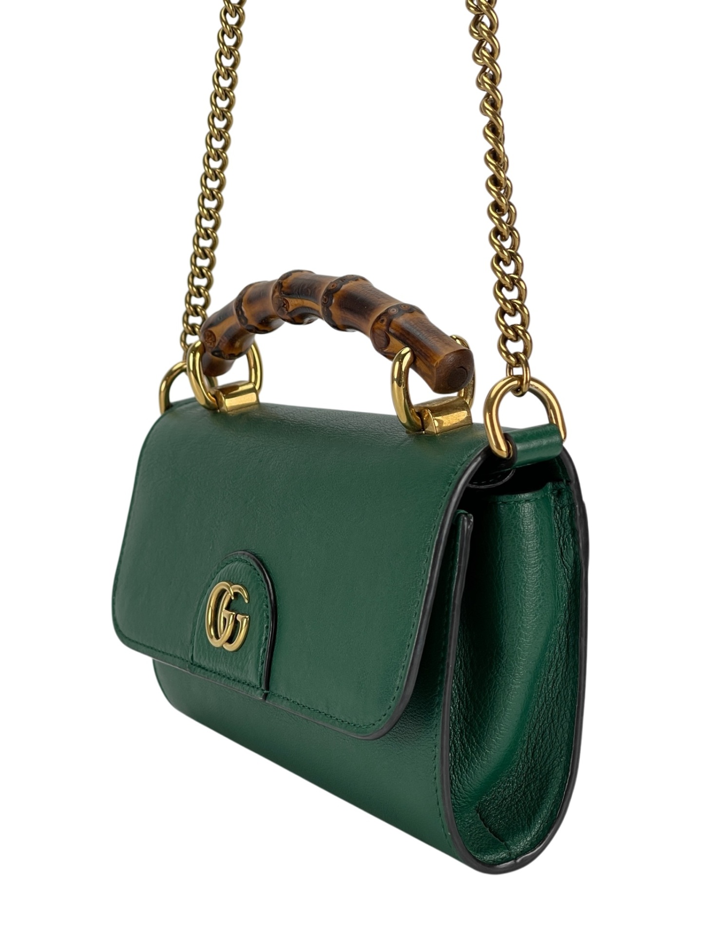 GUCCI - Green Leather Mini Diana Top Handle Crossbody Bag