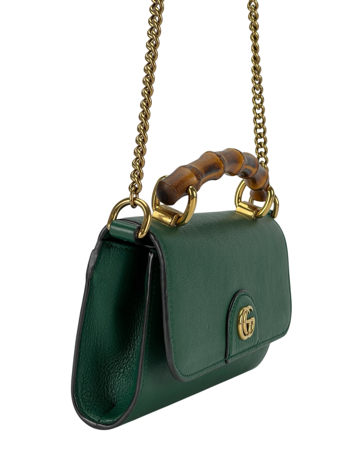 GUCCI - Green Leather Mini Diana Top Handle Crossbody Bag