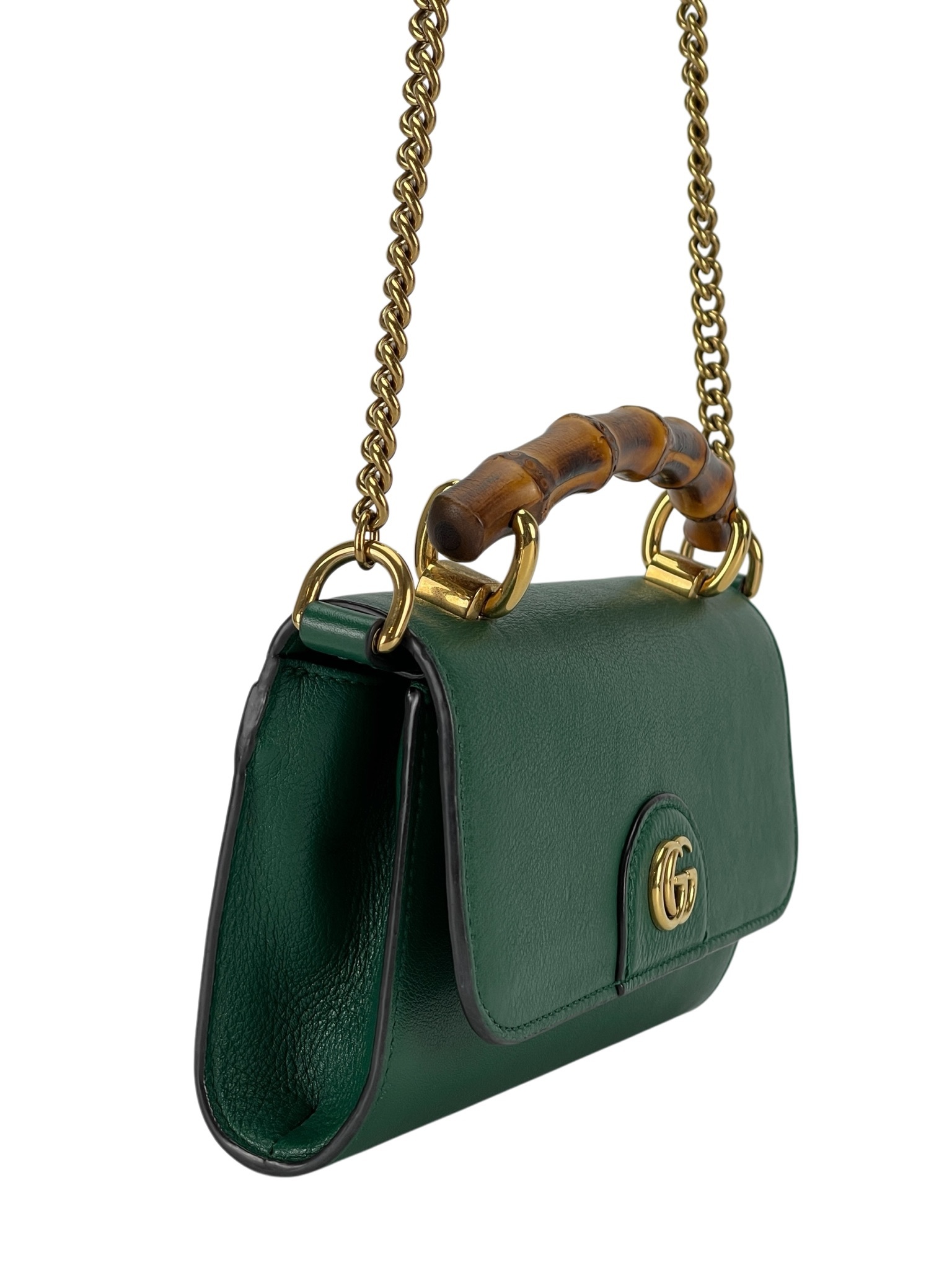 GUCCI - Green Leather Mini Diana Top Handle Crossbody Bag