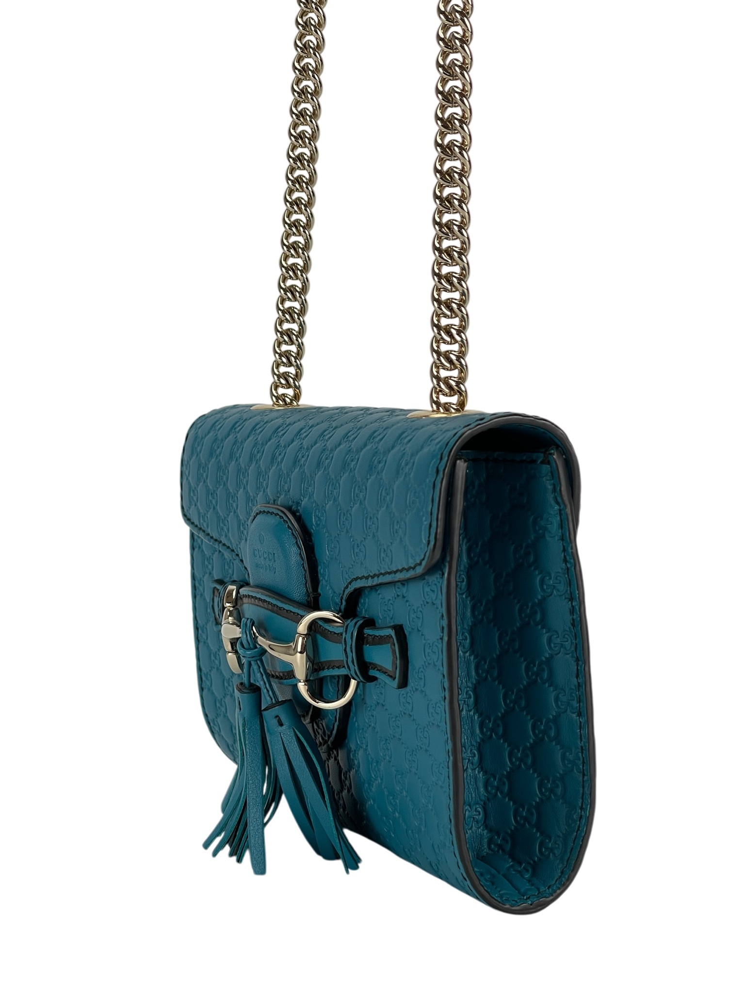 GUCCI - Teal Blue Micro Guccissima Leather Emily Chain Small Shoulder Bag