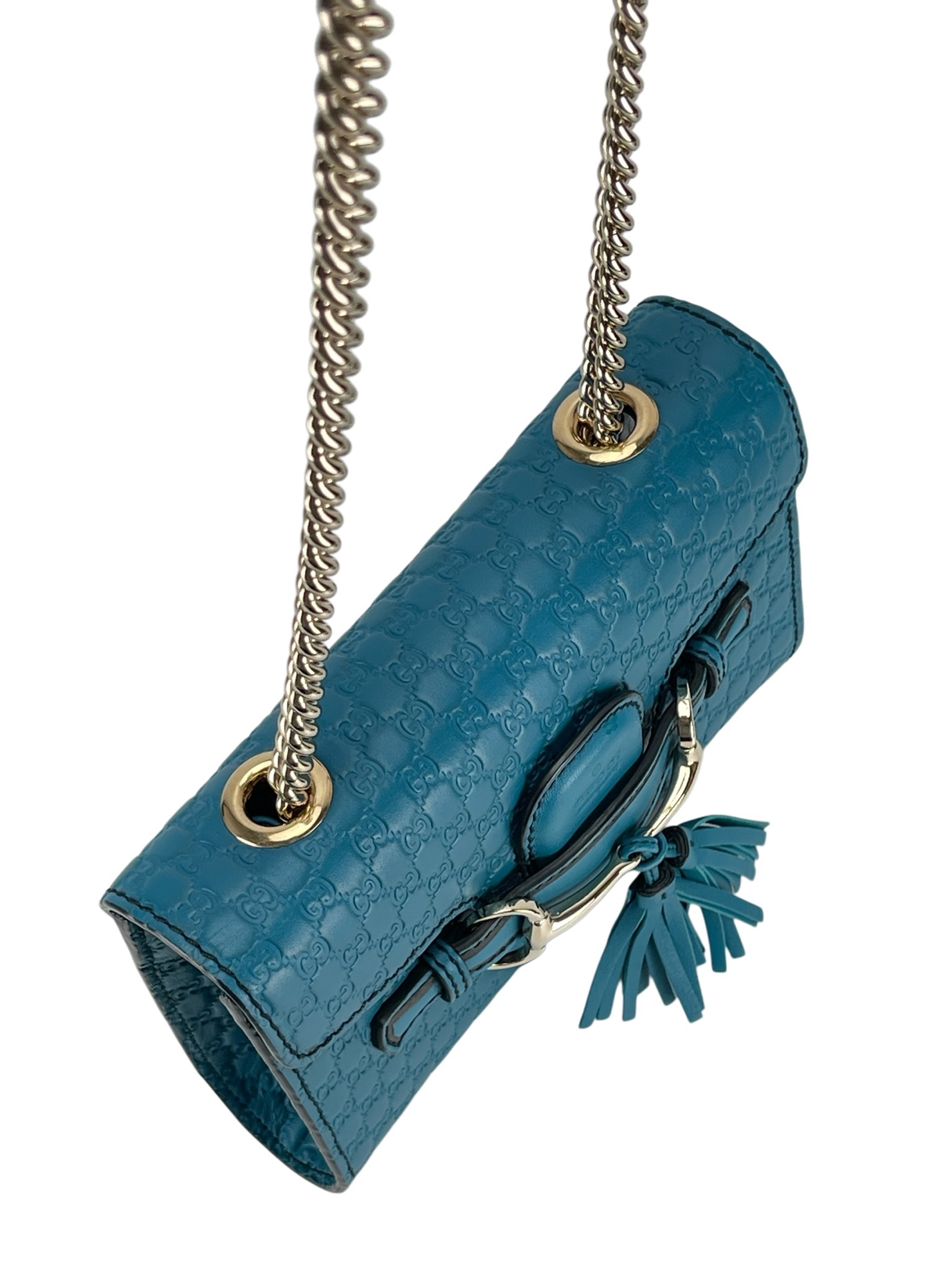 GUCCI - Teal Blue Micro Guccissima Leather Emily Chain Small Shoulder Bag