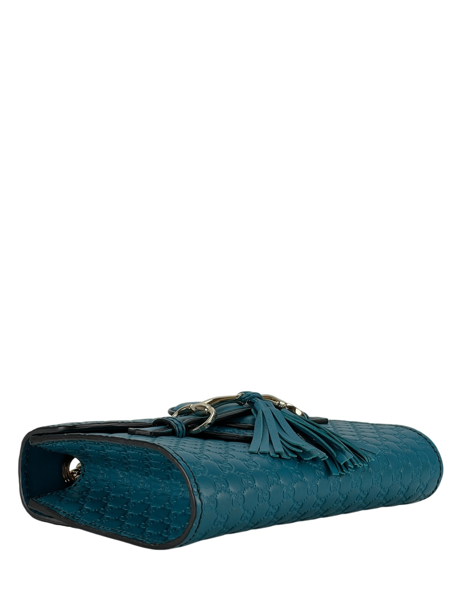 GUCCI - Teal Blue Micro Guccissima Leather Emily Chain Small Shoulder Bag