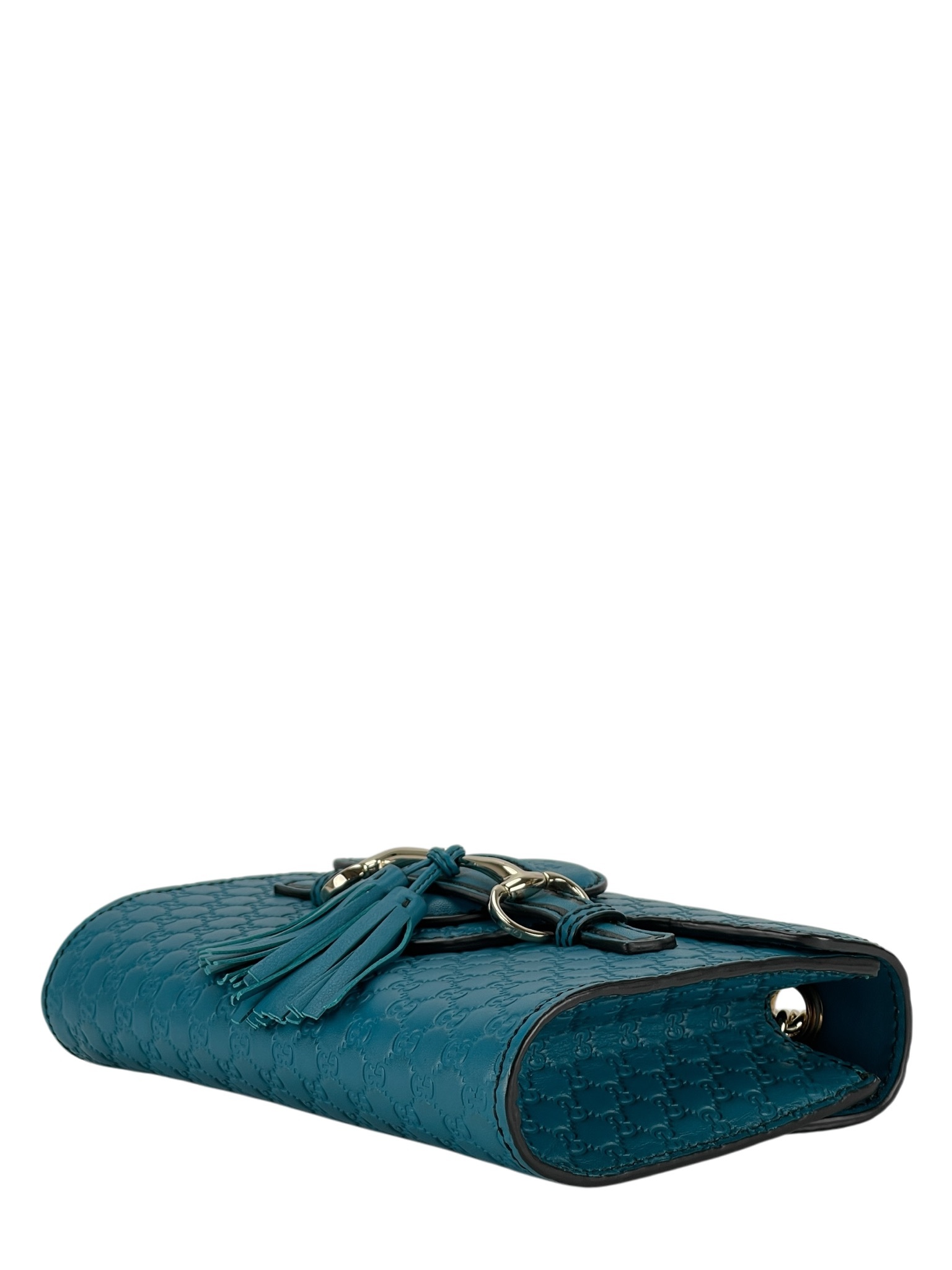 GUCCI - Teal Blue Micro Guccissima Leather Emily Chain Small Shoulder Bag