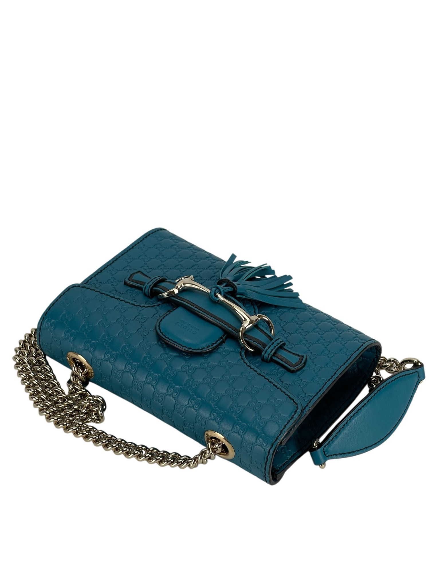 GUCCI - Teal Blue Micro Guccissima Leather Emily Chain Small Shoulder Bag