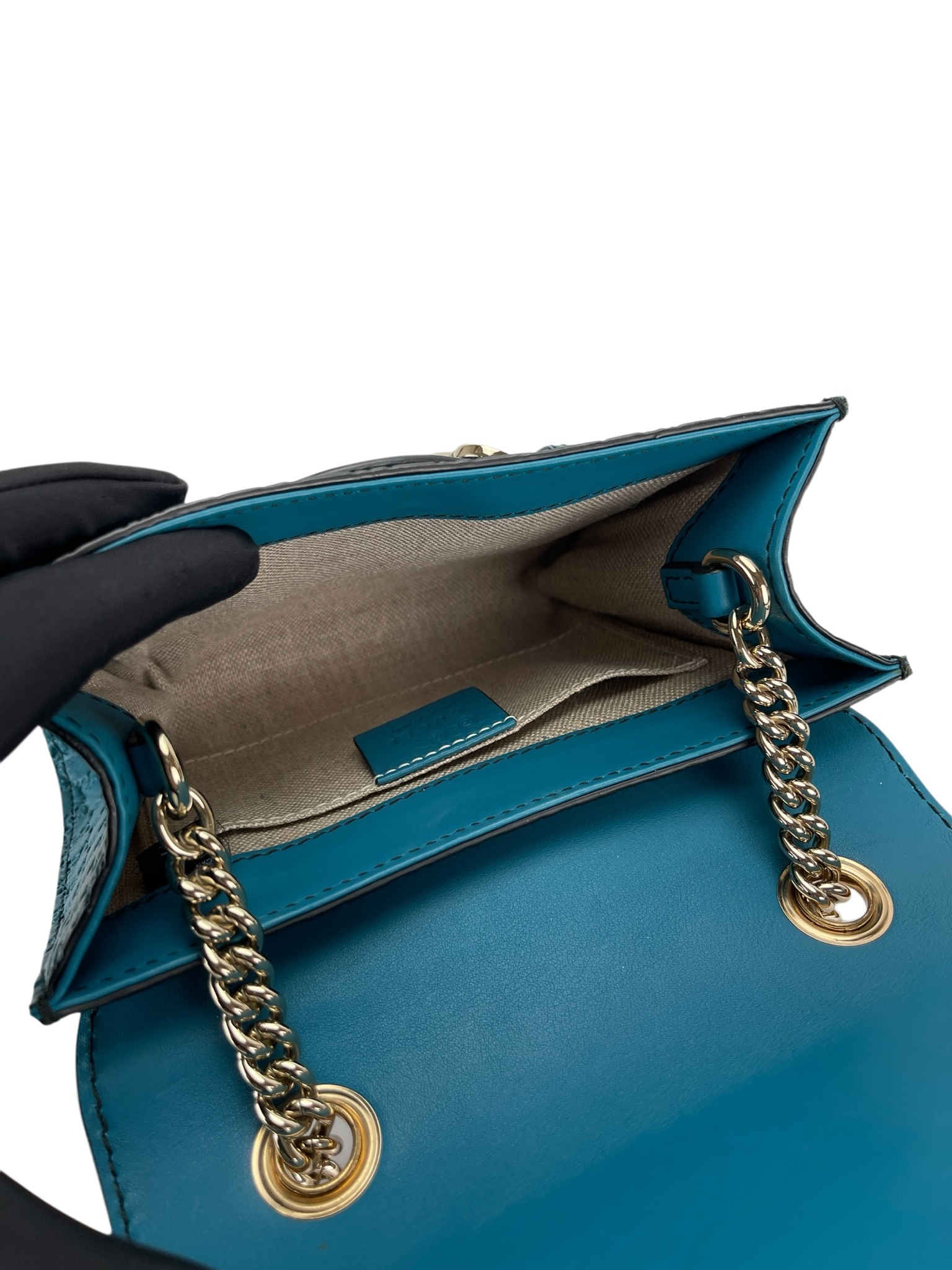 GUCCI - Teal Blue Micro Guccissima Leather Emily Chain Small Shoulder Bag